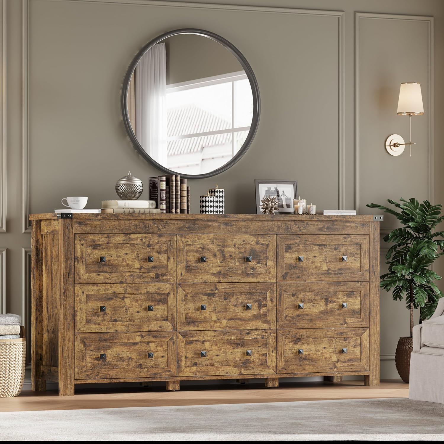 FANRAL Dresser for Bedroom with 6 Drawers, Metal Handle Closet Storage Cabinet,Wide TV Stand Chests of Drawers, Dresser