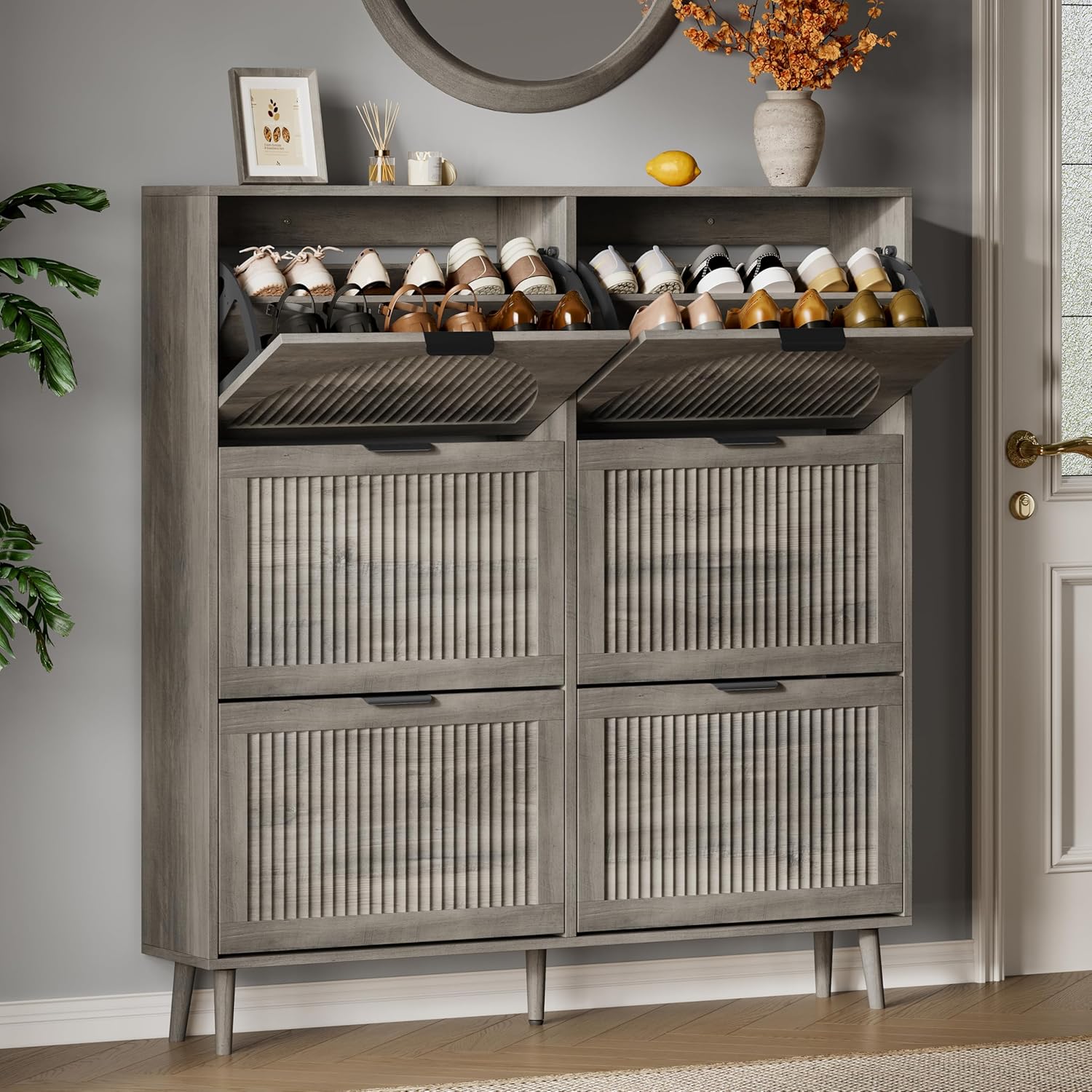 FANRAL Shoe Storage Cabinet for Entryway, Shoe Cabinet Storage with 3 Flip Drawers,Shoe Cabinet for Entryway Slim Space,3 Tier Shoe Cabinet Freestanding Shoe Rack for Entryway,Hallway