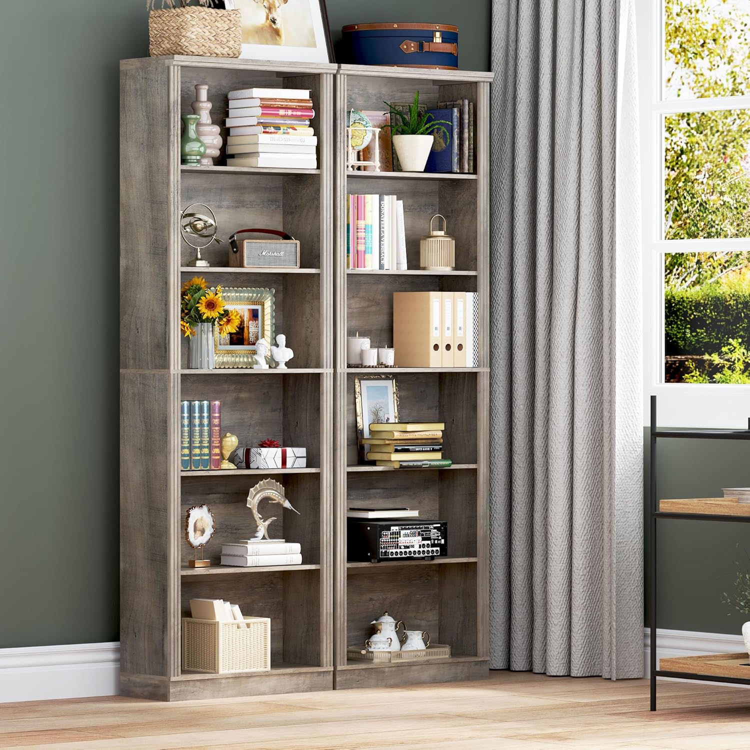 FANRAL 75" Tall Bookshelf with 6 Tier,2 Adjustable Shelving, Vertical Narrow Storage Organizer, Freestanding Display Shelf for Home Living Room Bedroom Office, Bookcase
