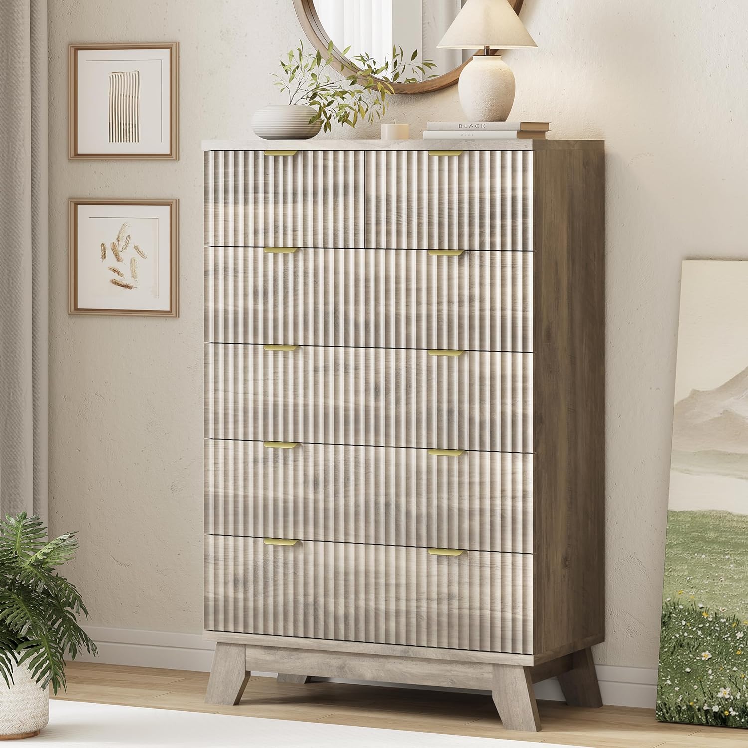 FANRAL 6 Drawers Dresser Fluted Dresser for Bedroom,en Chest of Drawers Modern Dresser for Closet, Dresser