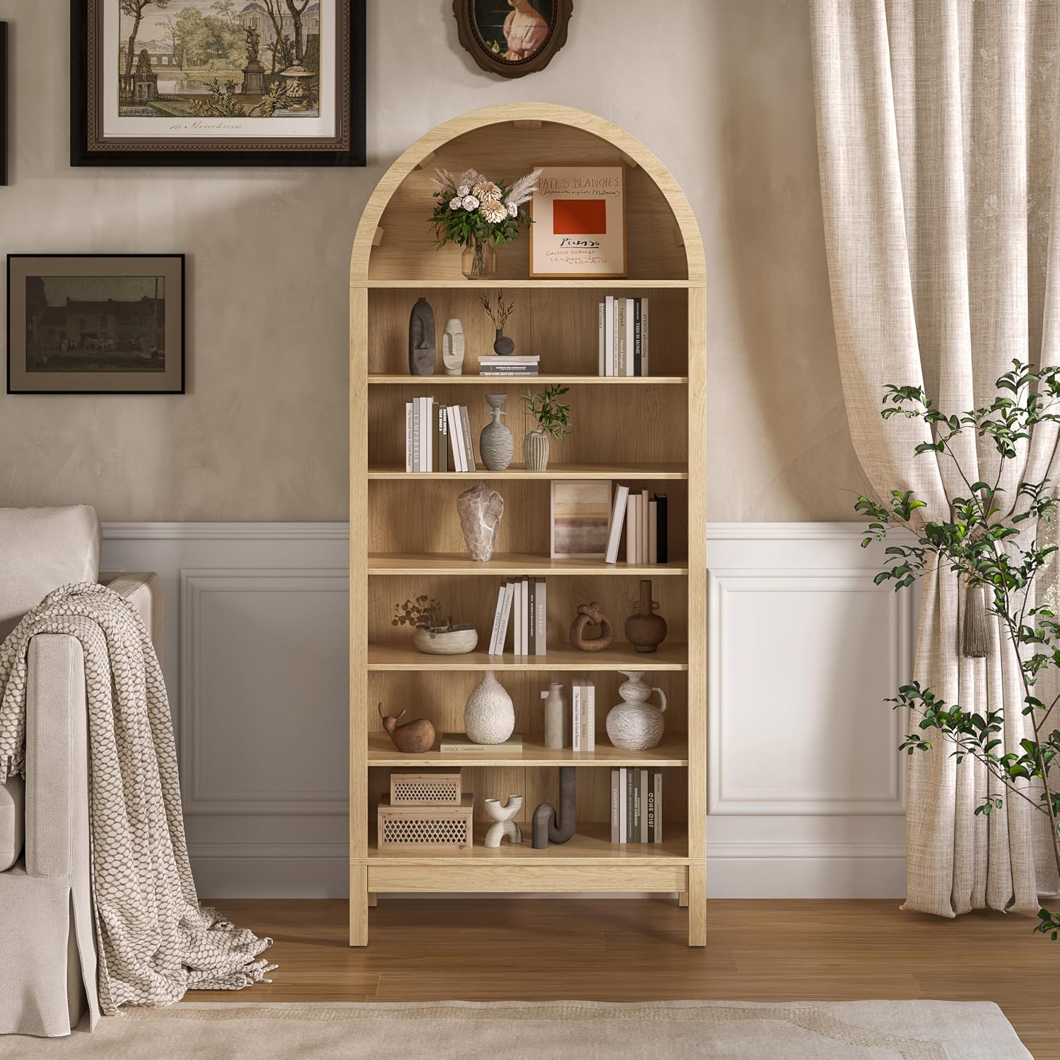 FANRAL 75" Open Bookshelf, 24" Wide 6 Tier Storage Organizer with Adjustable Shelving, Freestanding Anti-Tipping Display Shelf for Home Office Study, Bookcase