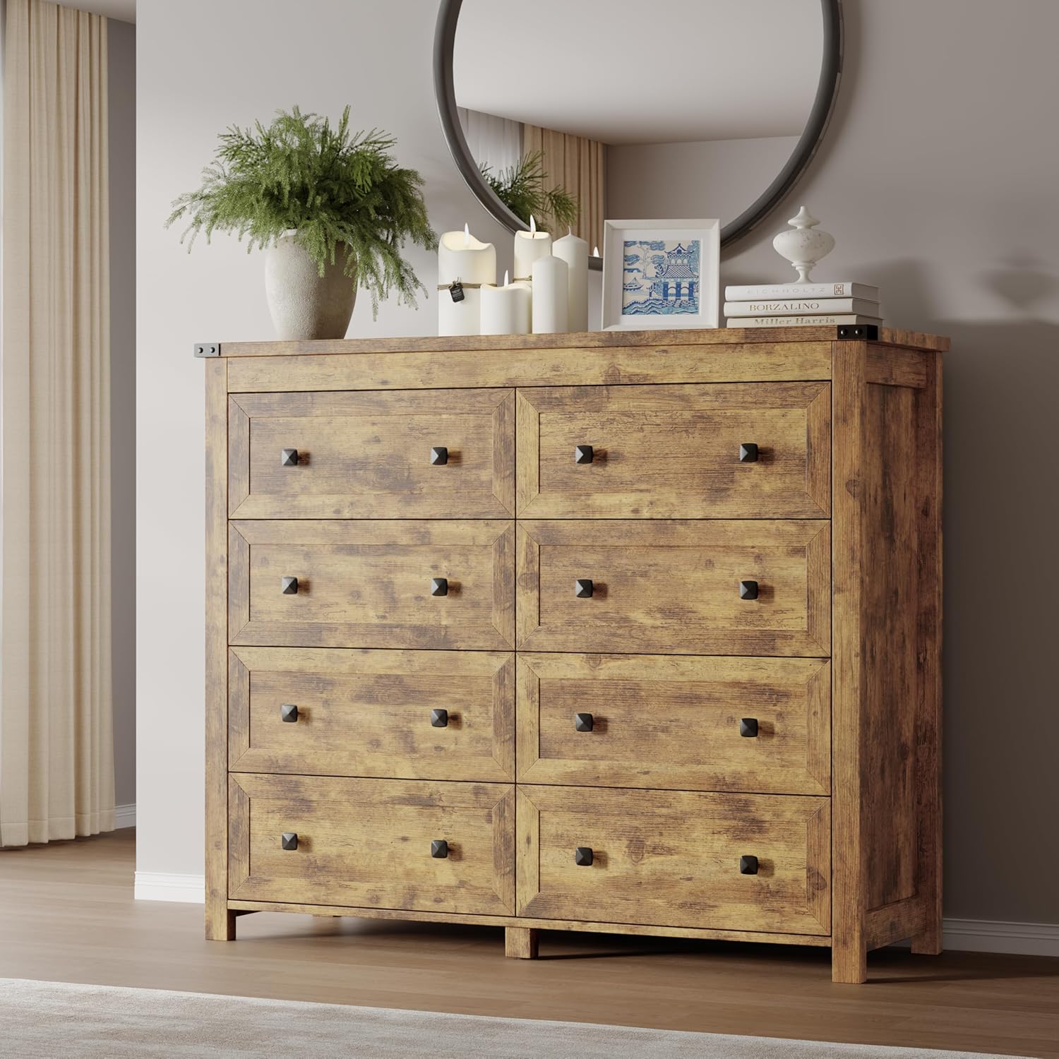 FANRAL Dresser for Bedroom with 6 Drawers, Metal Handle Closet Storage Cabinet,Wide TV Stand Chests of Drawers, Dresser