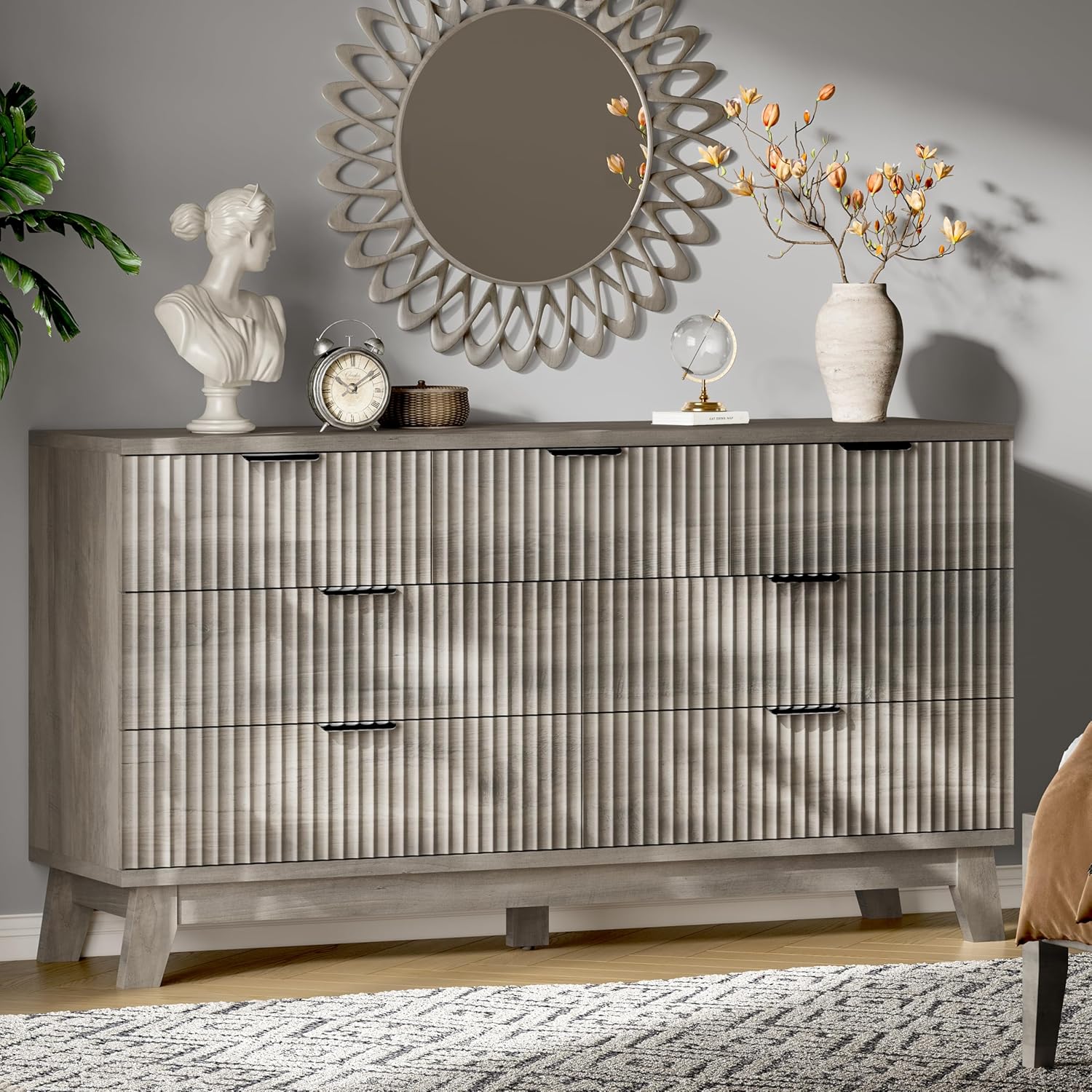 FANRAL 6 Drawers Dresser for Bedroom,54" Wide Fluted Dresser,en Dresser TV Stand,Modern Closet Clothes Storage Organizer for Bedroom, Dresser
