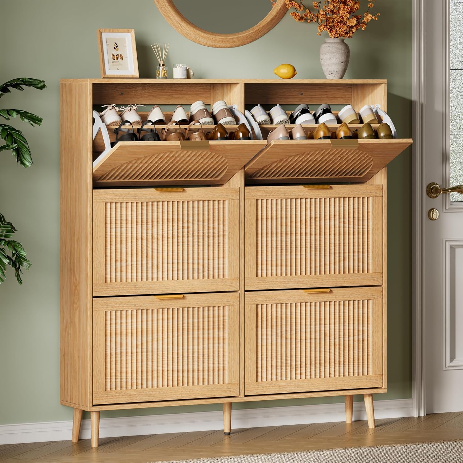 FANRAL Shoe Storage Cabinet for Entryway, Shoe Cabinet Storage with 3 Flip Drawers,Shoe Cabinet for Entryway Slim Space,3 Tier Shoe Cabinet Freestanding Shoe Rack for Entryway,Hallway