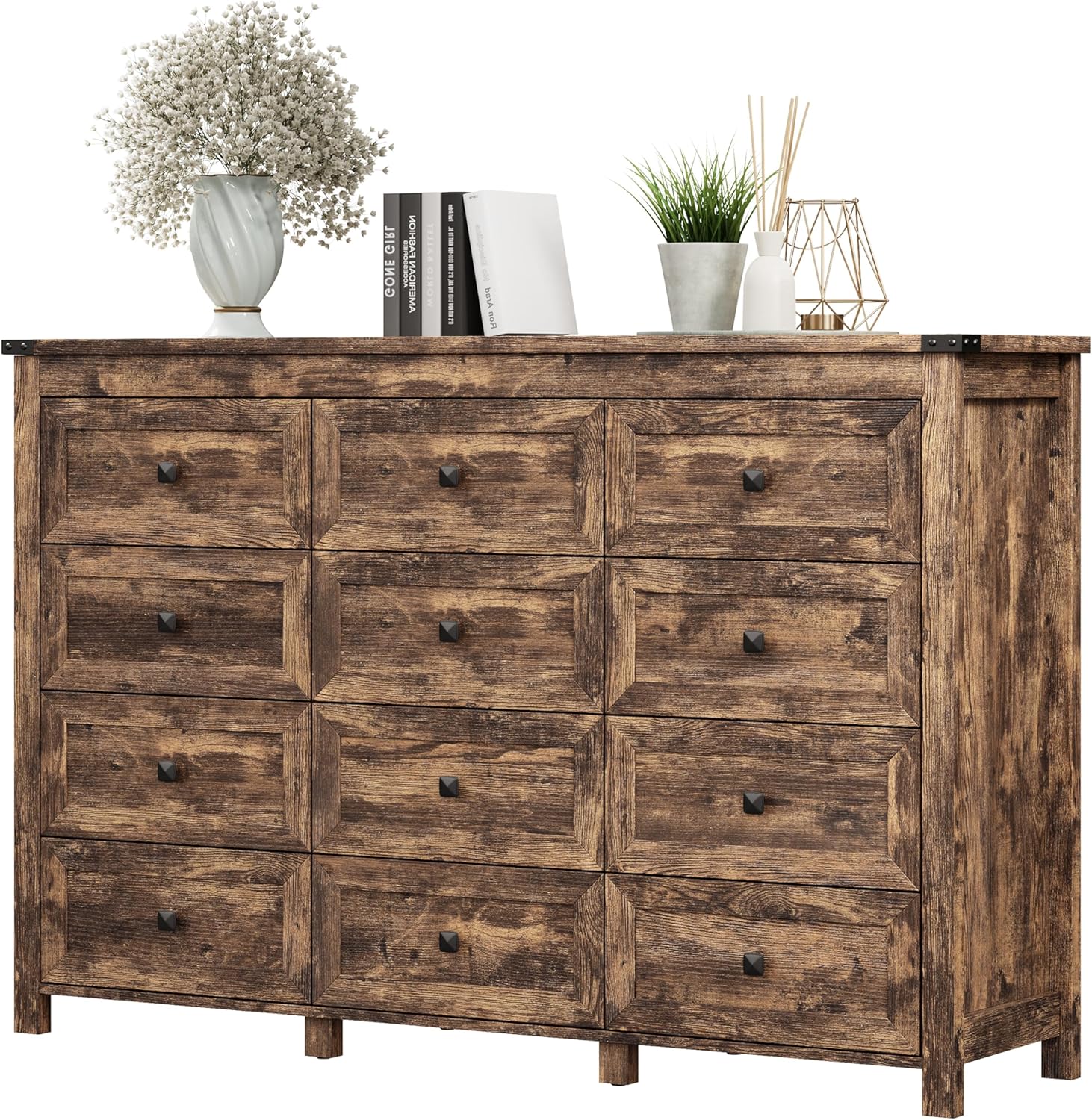 FANRAL Dresser for Bedroom with 6 Drawers, Metal Handle Closet Storage Cabinet,Wide TV Stand Chests of Drawers, Dresser