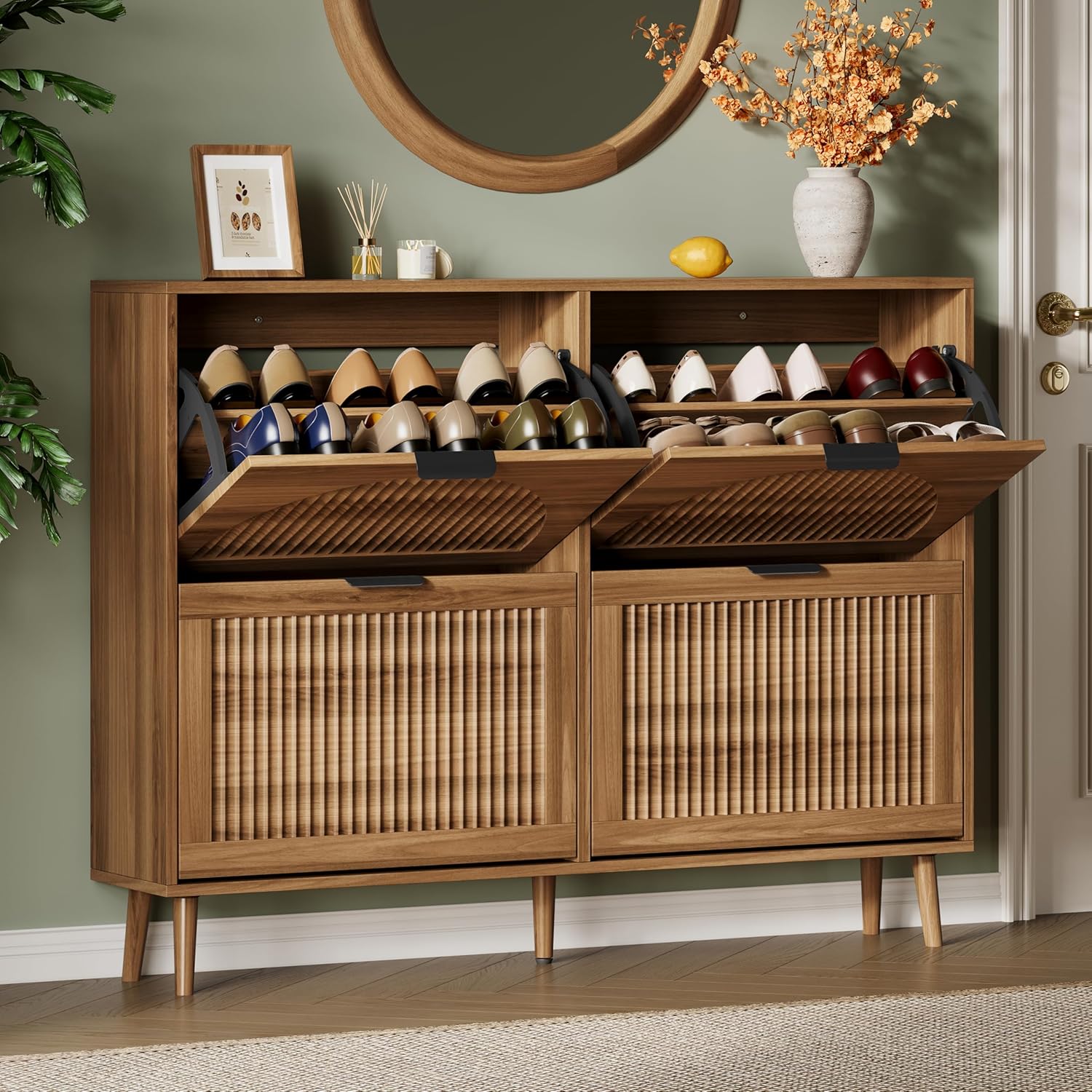 FANRAL Shoe Storage Cabinet for Entryway, Shoe Cabinet Storage with 3 Flip Drawers,Shoe Cabinet for Entryway Slim Space,3 Tier Shoe Cabinet Freestanding Shoe Rack for Entryway,Hallway