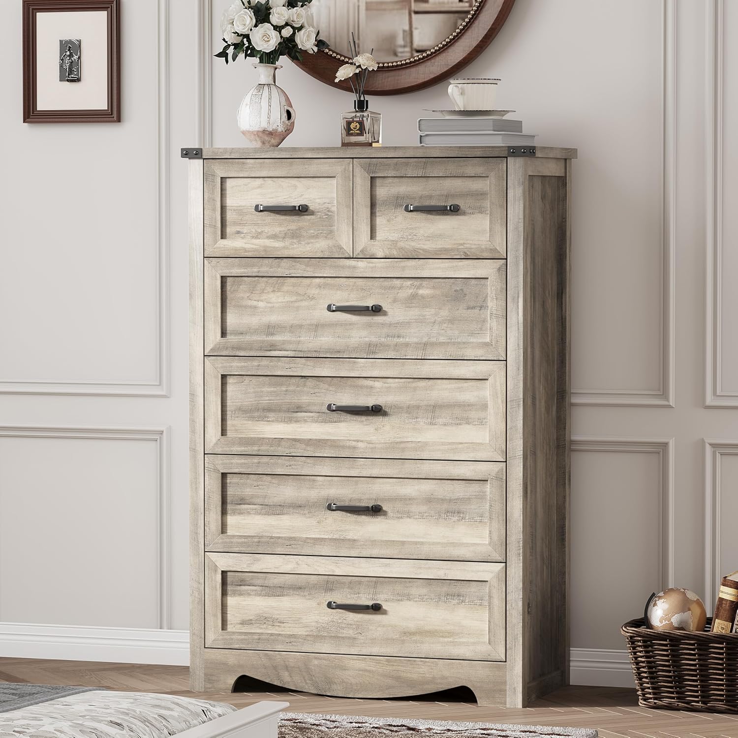 FANRAL 6 Drawers Dresser for Bedroom,Modern en Chest of Drawers,Storage Organizer Dresser for Closet, Dresser