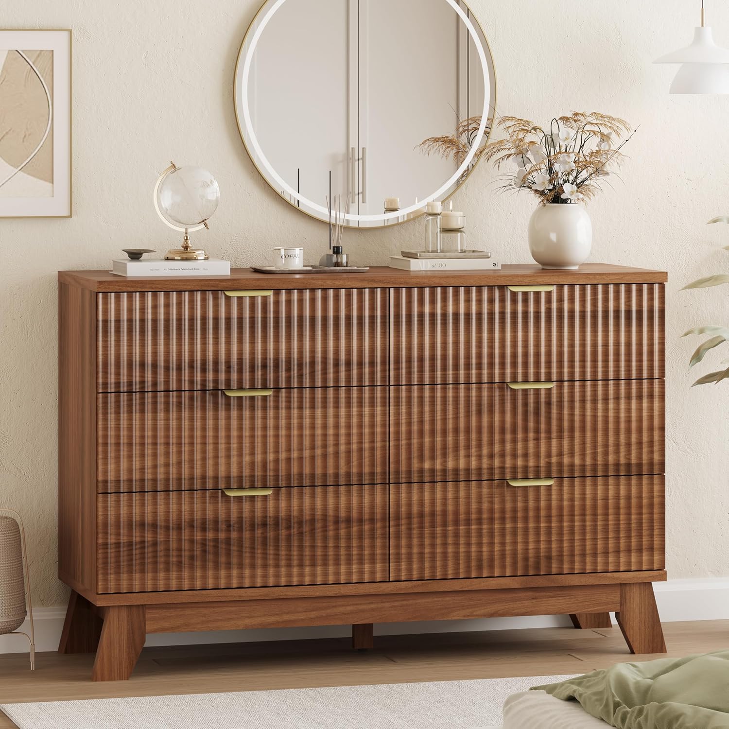 FANRAL 6 Drawers Dresser Fluted Dresser for Bedroom,en Chest of Drawers Modern Dresser for Closet, Dresser