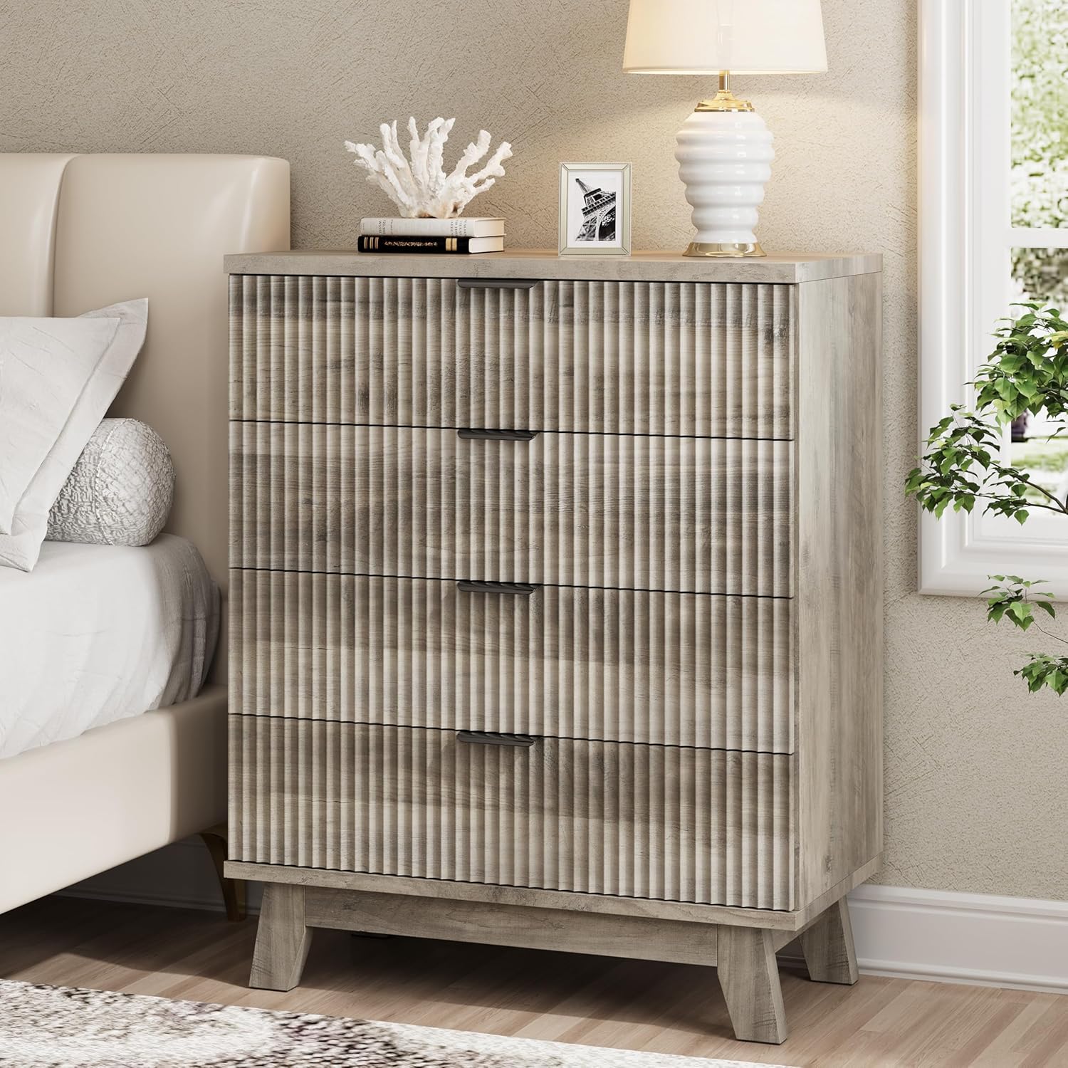 FANRAL 6 Drawers Dresser Fluted Dresser for Bedroom,en Chest of Drawers Modern Dresser for Closet, Dresser