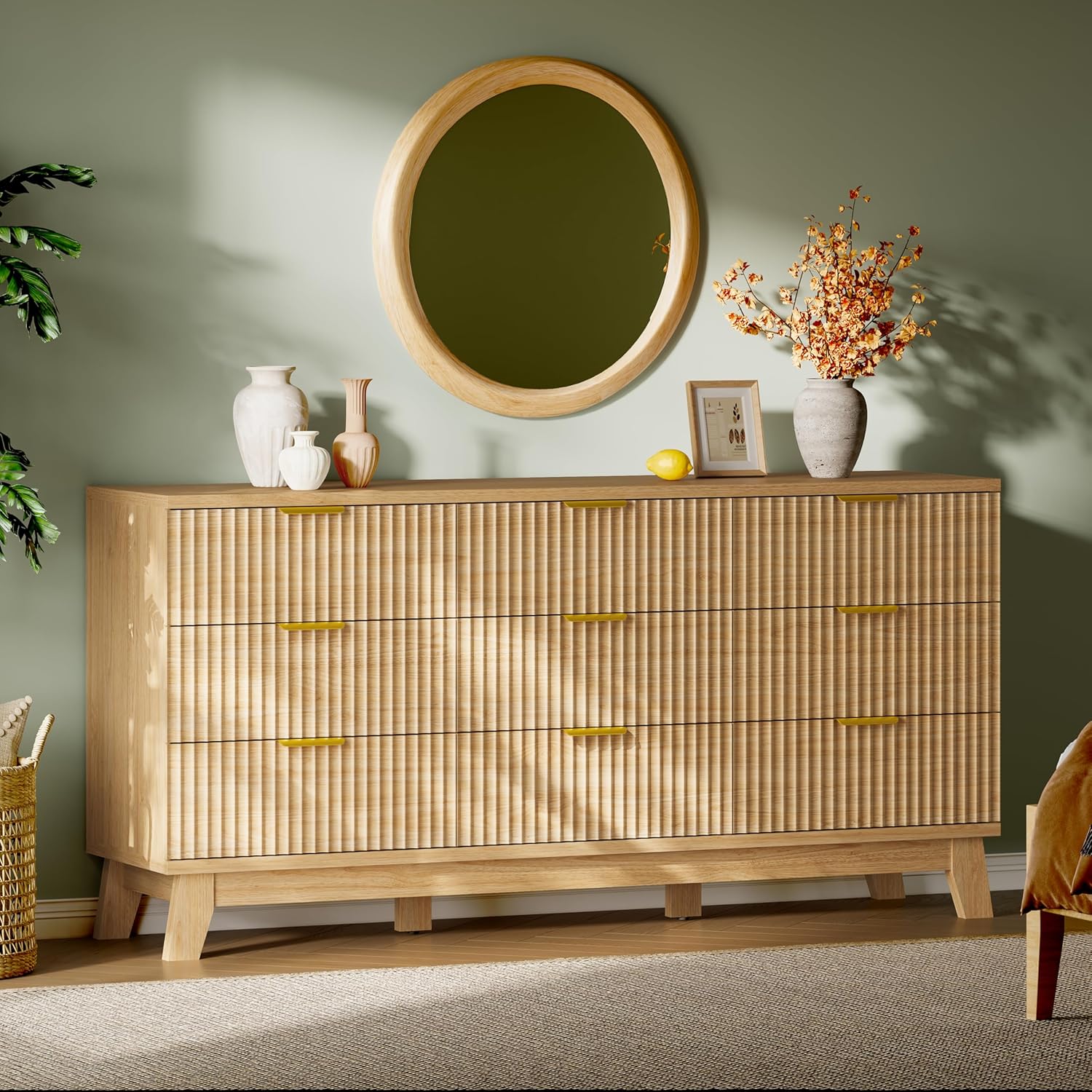 FANRAL 6 Drawers Dresser for Bedroom,54" Wide Fluted Dresser,en Dresser TV Stand,Modern Closet Clothes Storage Organizer for Bedroom, Dresser