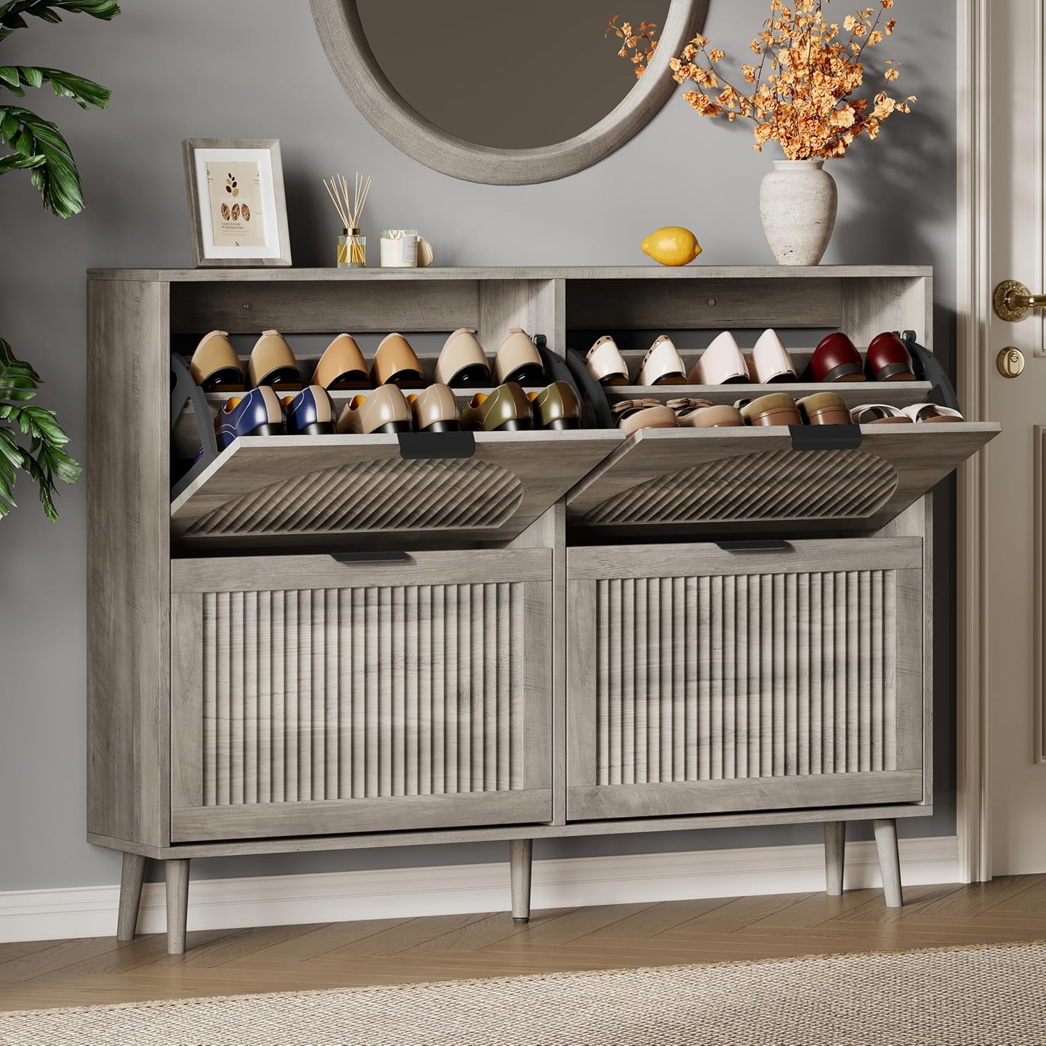 FANRAL Shoe Storage Cabinet for Entryway, Shoe Cabinet Storage with 3 Flip Drawers,Shoe Cabinet for Entryway Slim Space,3 Tier Shoe Cabinet Freestanding Shoe Rack for Entryway,Hallway