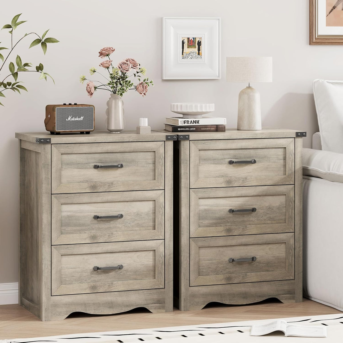 FANRAL 3 Large Drawer Nightstand,29.5" Tall Night Stand,27.5" Wide Side Table, Bedside Table Modern End Table,Small Wide Dresser for Bedroom, Nightstand