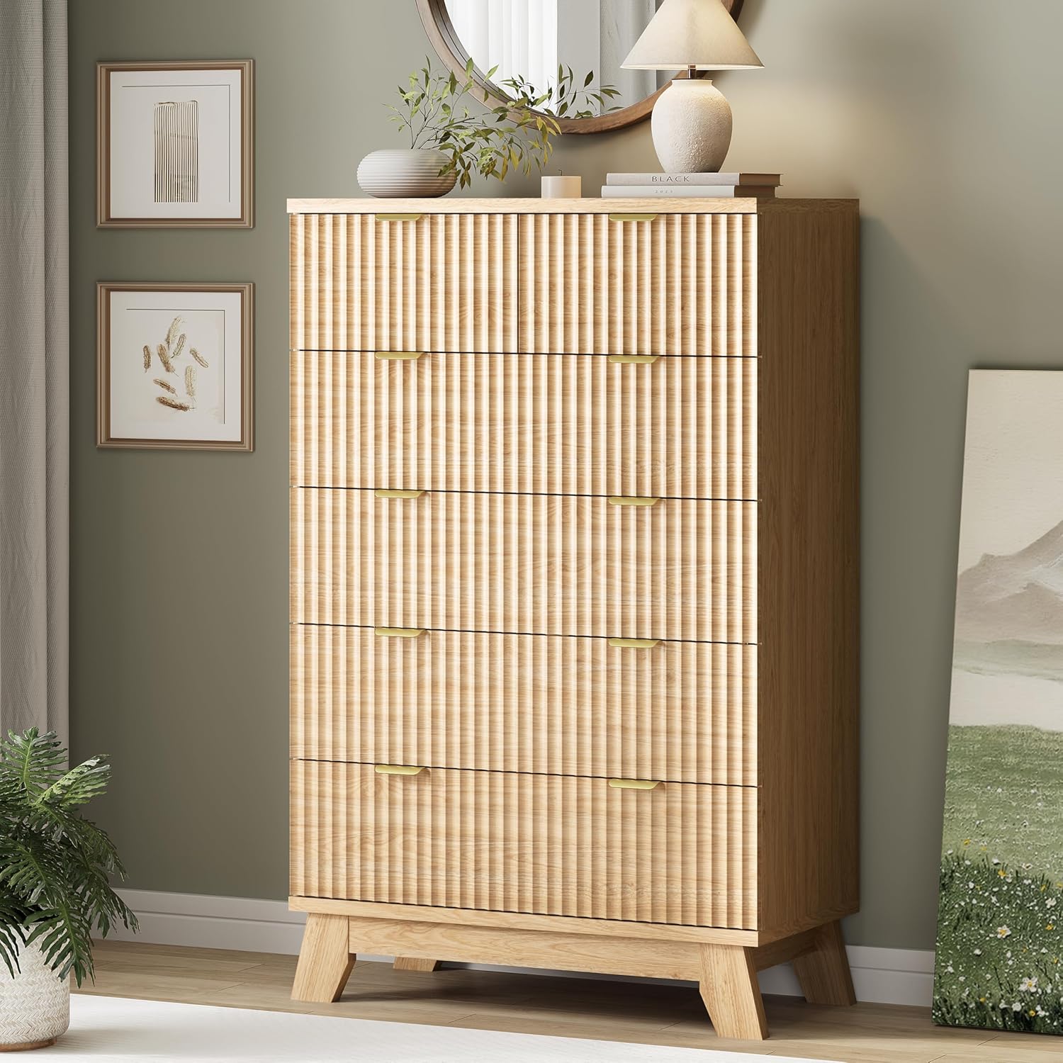 FANRAL 6 Drawers Dresser Fluted Dresser for Bedroom,en Chest of Drawers Modern Dresser for Closet, Dresser