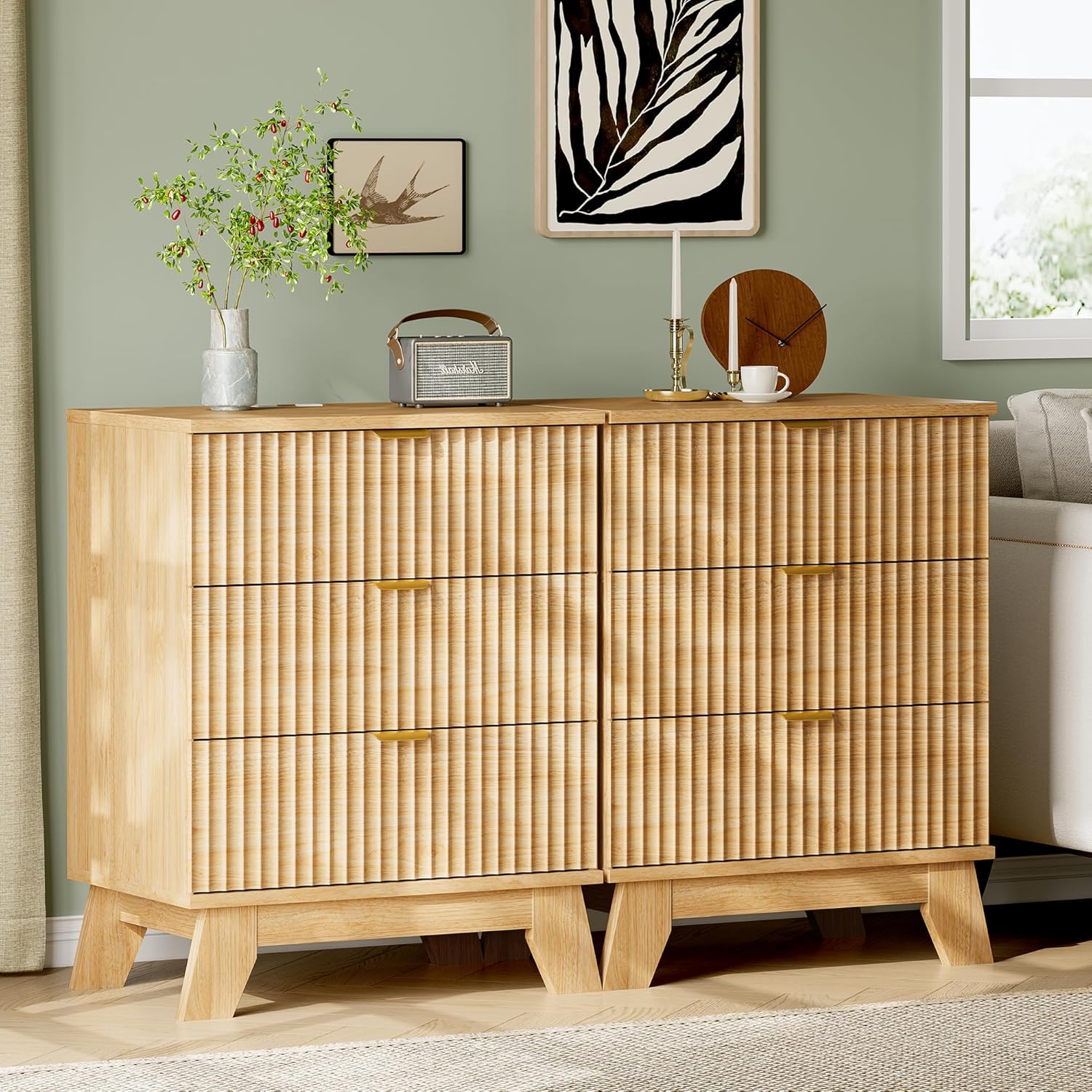 FANRAL 3 Large Drawer Nightstand,30" Tall Night Stand,24" Wide Side Table, Fluted Bedside Table Modern End Table Small Dresser for Bedroom, Nightstand