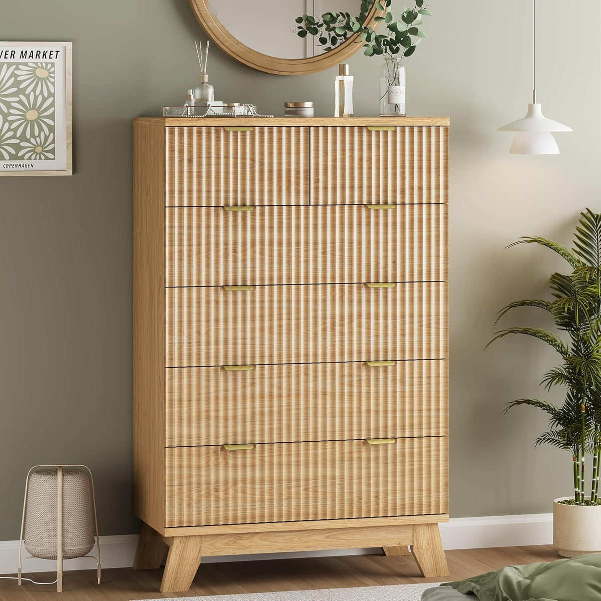 FANRAL 6 Drawers Dresser Fluted Dresser for Bedroom,en Chest of Drawers Modern Dresser for Closet, Dresser