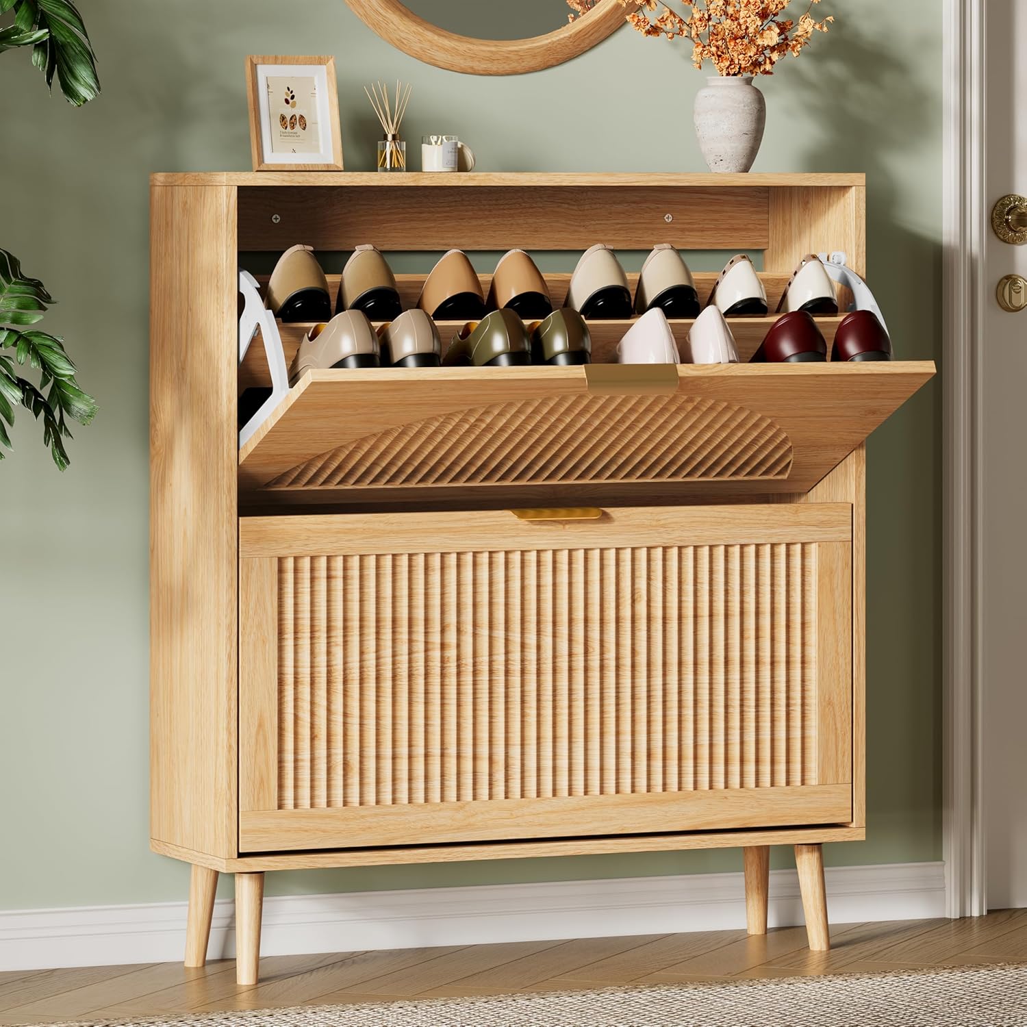 FANRAL Shoe Storage Cabinet for Entryway, Shoe Cabinet Storage with 3 Flip Drawers,Shoe Cabinet for Entryway Slim Space,3 Tier Shoe Cabinet Freestanding Shoe Rack for Entryway,Hallway