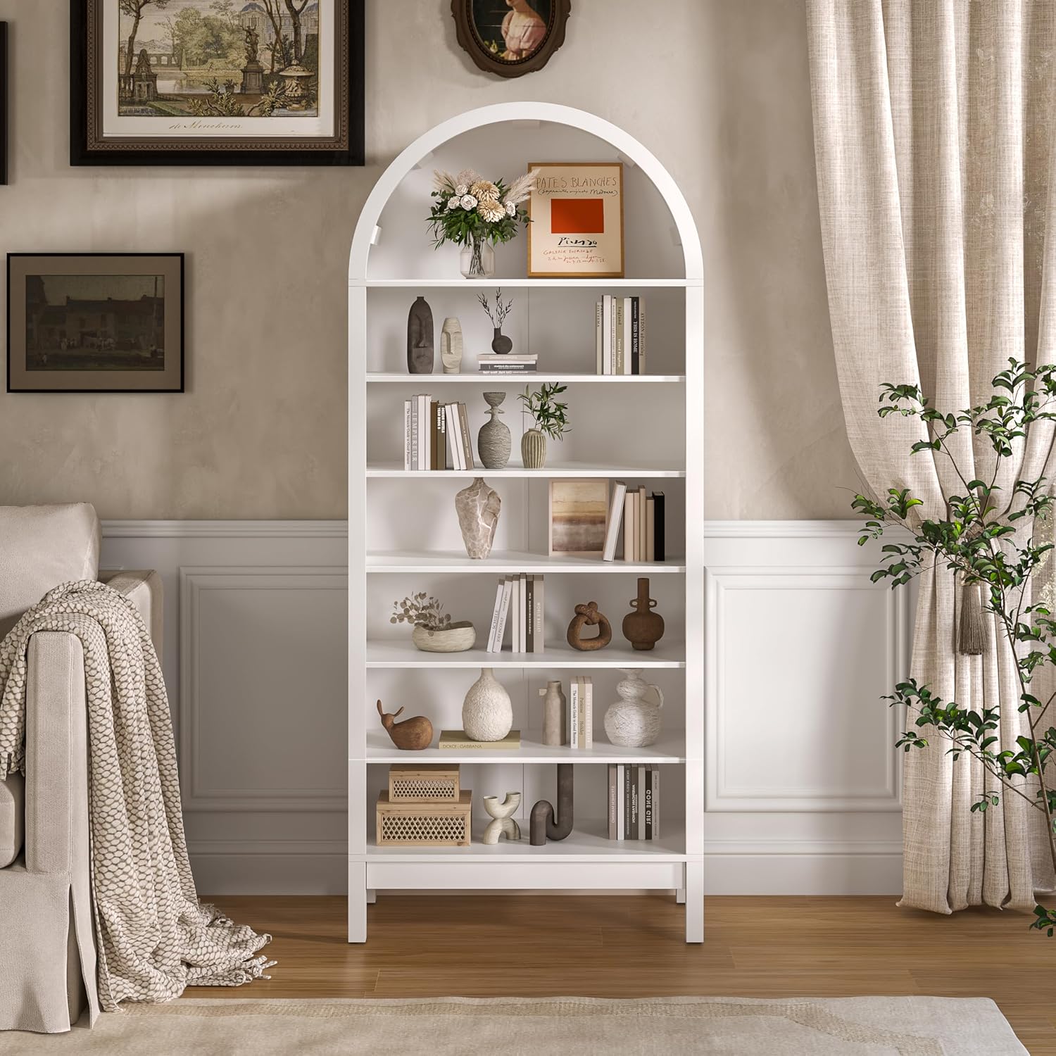 FANRAL 75" Open Bookshelf, 24" Wide 6 Tier Storage Organizer with Adjustable Shelving, Freestanding Anti-Tipping Display Shelf for Home Office Study, Bookcase