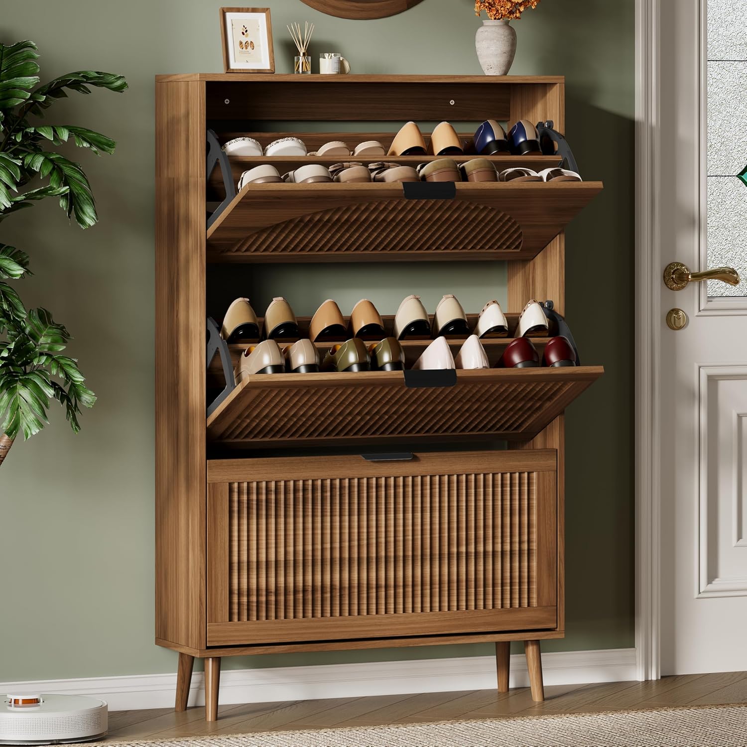 FANRAL Shoe Storage Cabinet for Entryway, Shoe Cabinet Storage with 3 Flip Drawers,Shoe Cabinet for Entryway Slim Space,3 Tier Shoe Cabinet Freestanding Shoe Rack for Entryway,Hallway