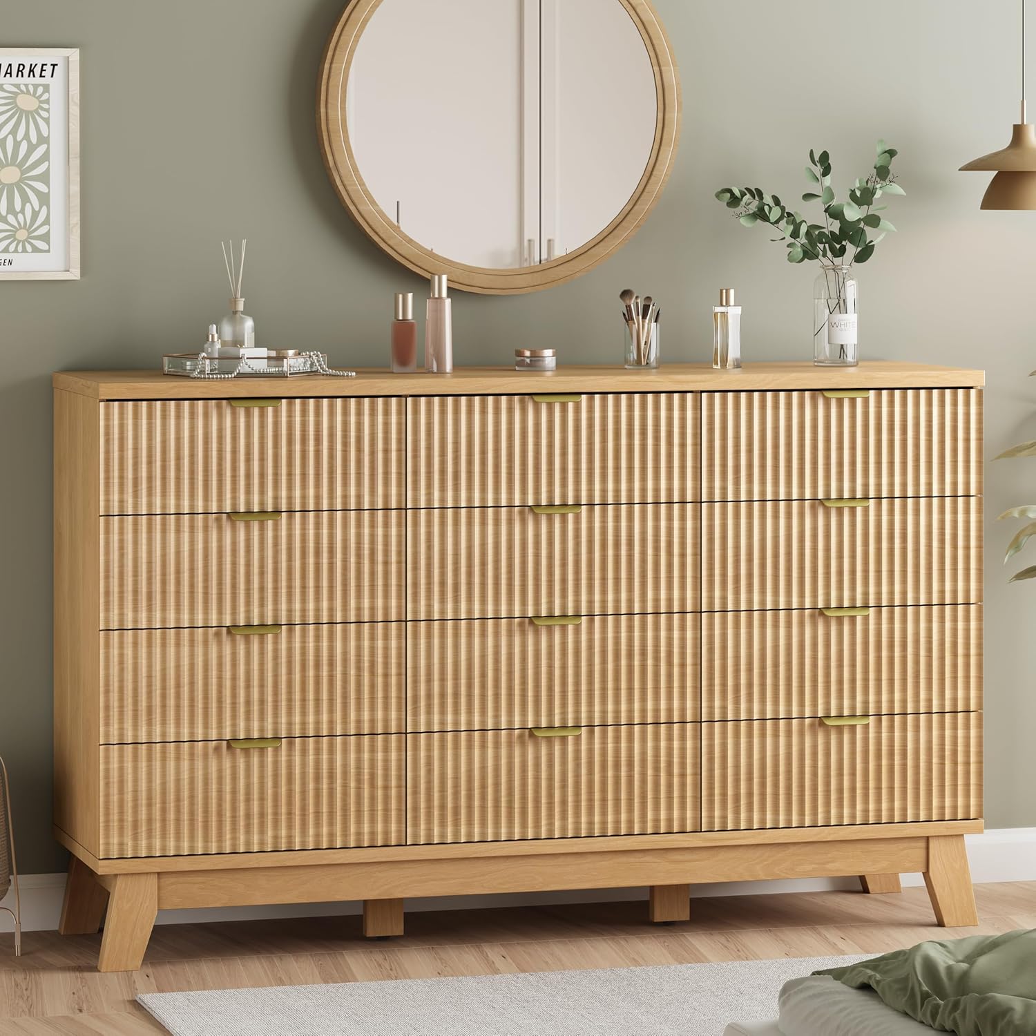 FANRAL 6 Drawers Dresser Fluted Dresser for Bedroom,en Chest of Drawers Modern Dresser for Closet, Dresser