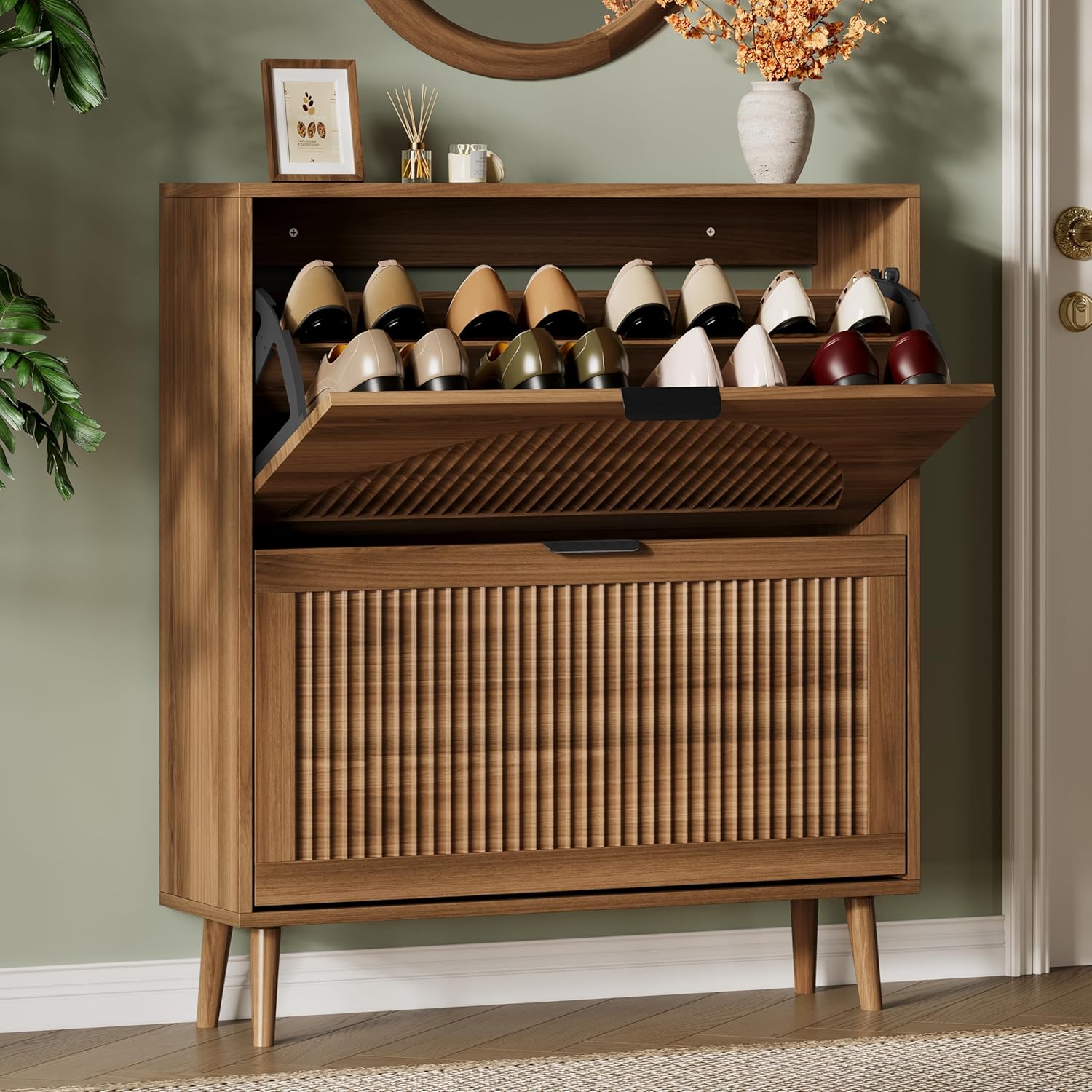 FANRAL Shoe Storage Cabinet for Entryway, Shoe Cabinet Storage with 3 Flip Drawers,Shoe Cabinet for Entryway Slim Space,3 Tier Shoe Cabinet Freestanding Shoe Rack for Entryway,Hallway
