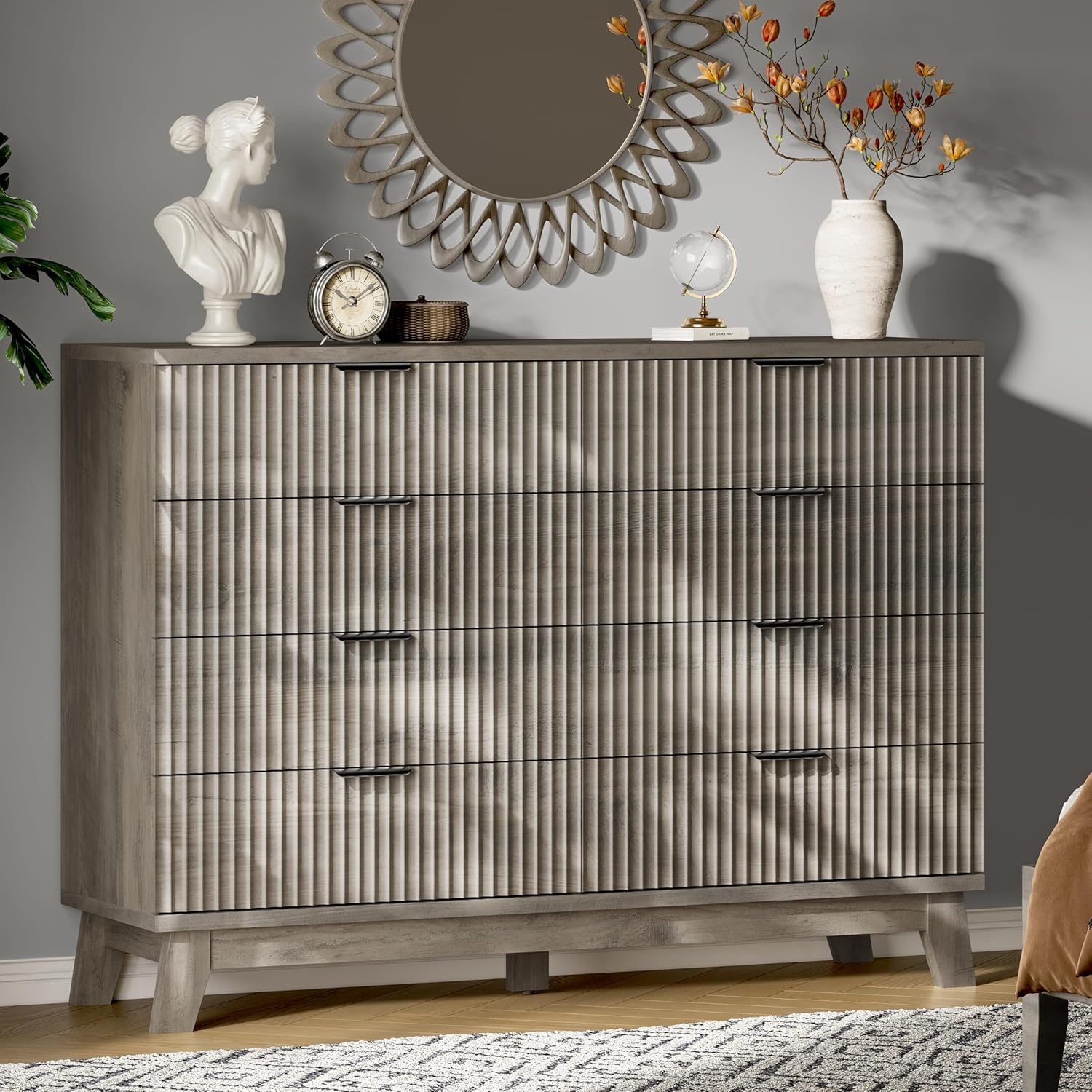 FANRAL 6 Drawers Dresser for Bedroom,54" Wide Fluted Dresser,en Dresser TV Stand,Modern Closet Clothes Storage Organizer for Bedroom, Dresser