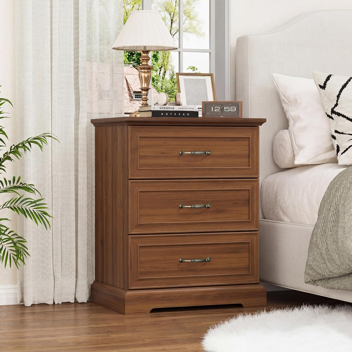 FANRAL 3 Large Drawer Nightstand,29.5" Tall Night Stand,27.5" Wide Side Table, Bedside Table Modern End Table,Small Wide Dresser for Bedroom, Nightstand