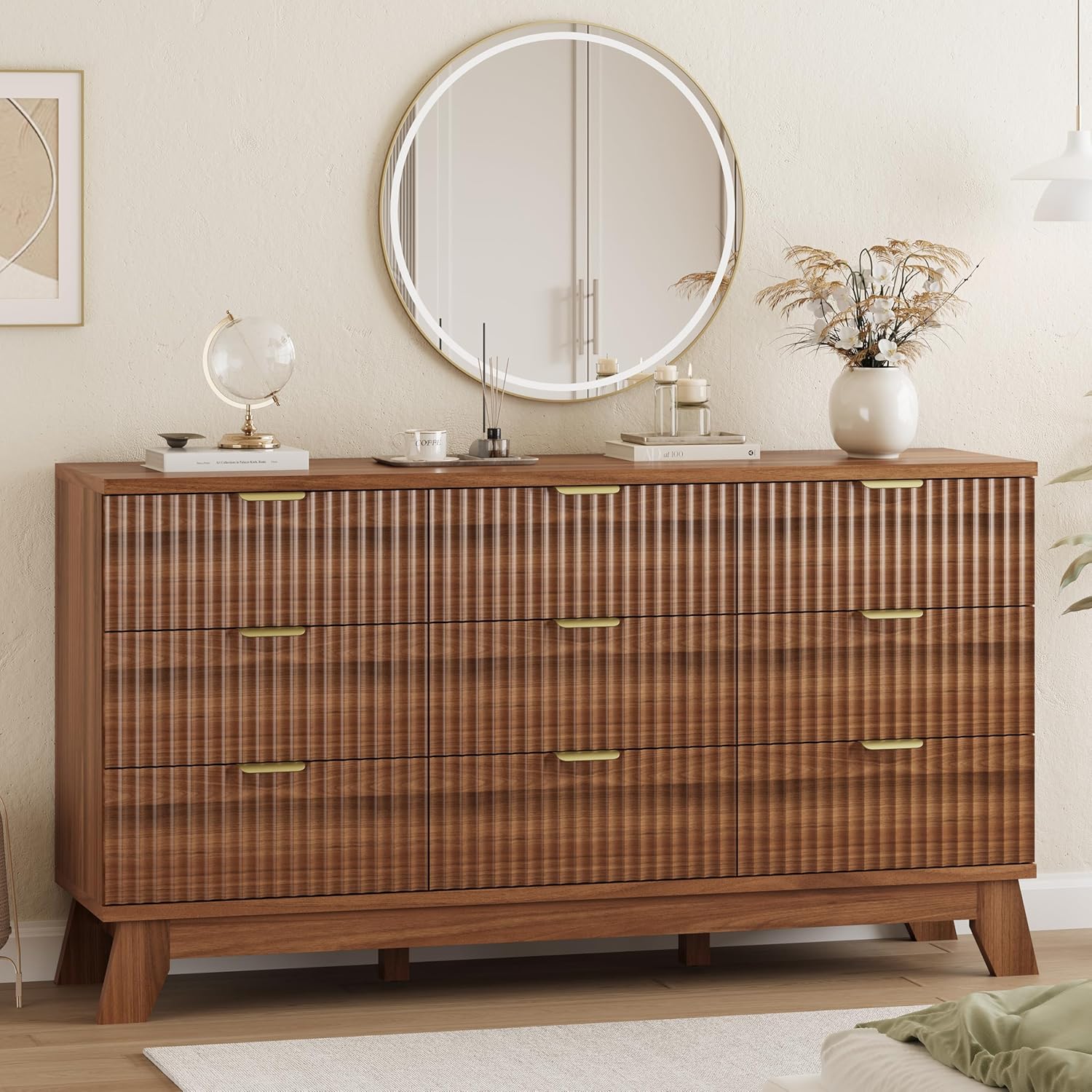 FANRAL 6 Drawers Dresser Fluted Dresser for Bedroom,en Chest of Drawers Modern Dresser for Closet, Dresser