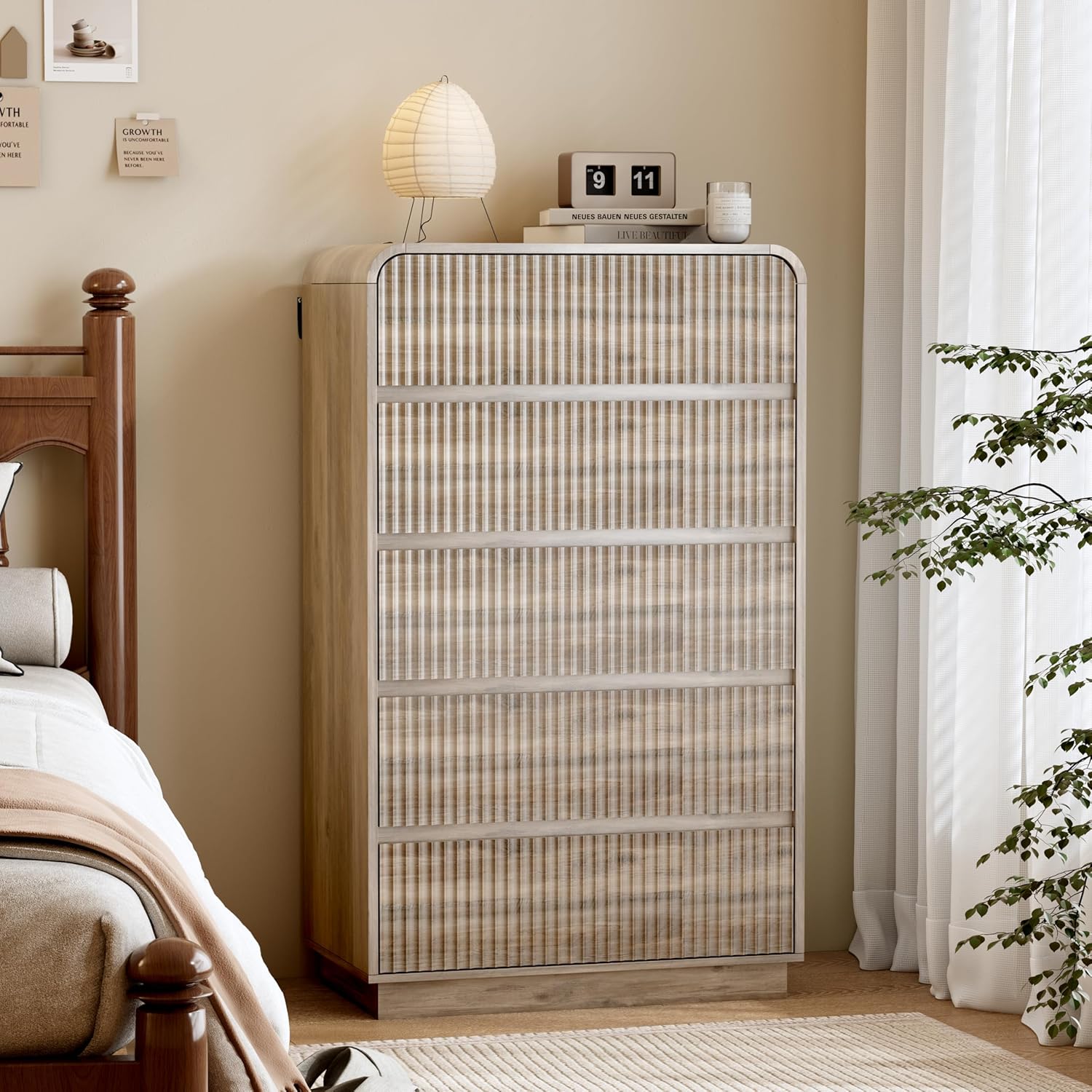 FANRAL 6 Drawer Wide Dresser with LED Lights,Modern Fluted Chest of Drawers with Floating LED Base, Dresser for Bedroom