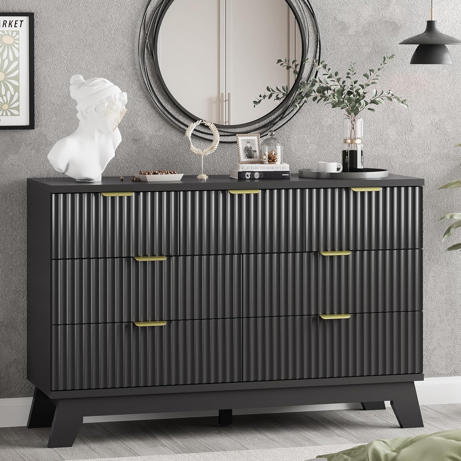 FANRAL 6 Drawers Dresser Fluted Dresser for Bedroom,en Chest of Drawers Modern Dresser for Closet, Dresser