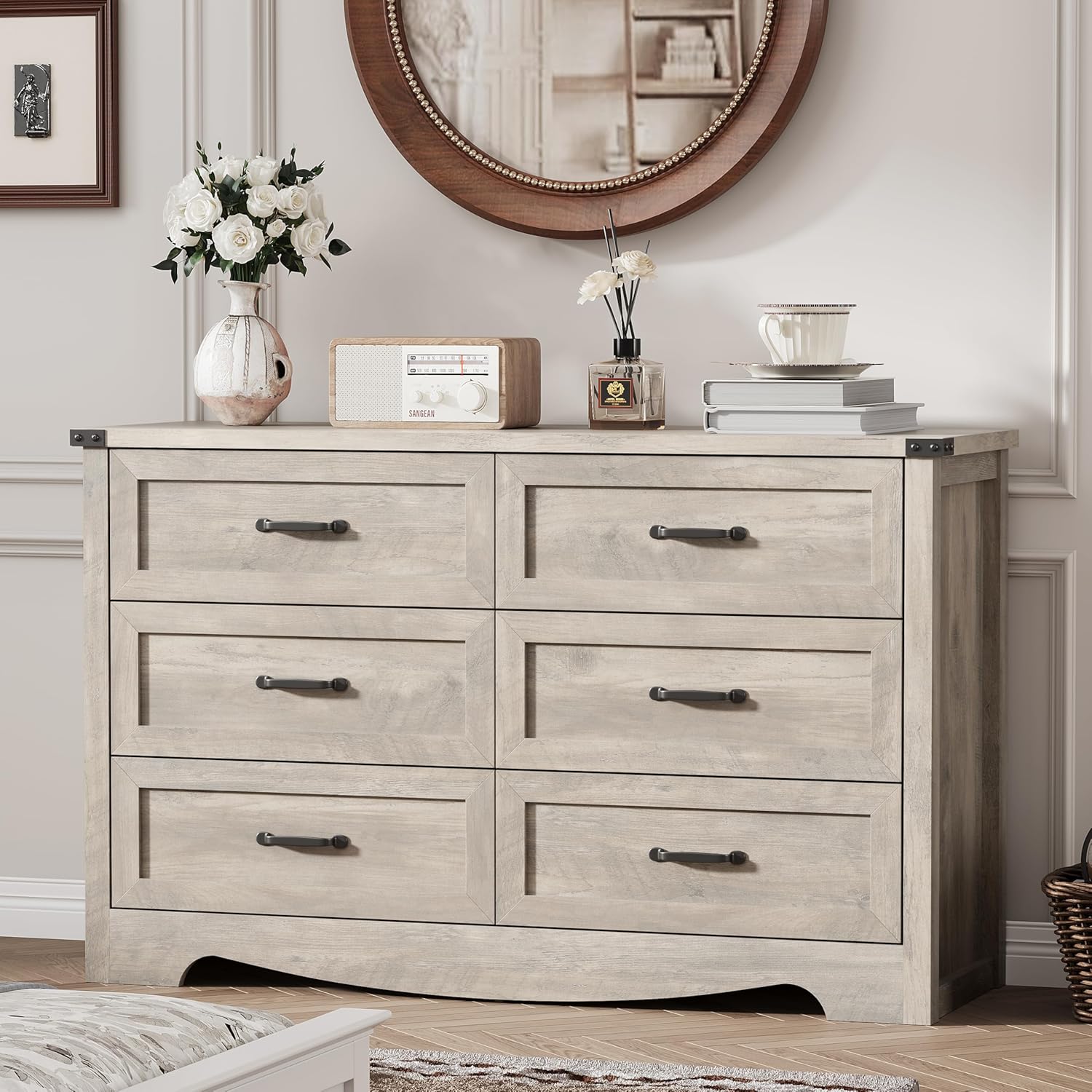 FANRAL 6 Drawers Dresser for Bedroom,Modern en Chest of Drawers,Storage Organizer Dresser for Closet, Dresser