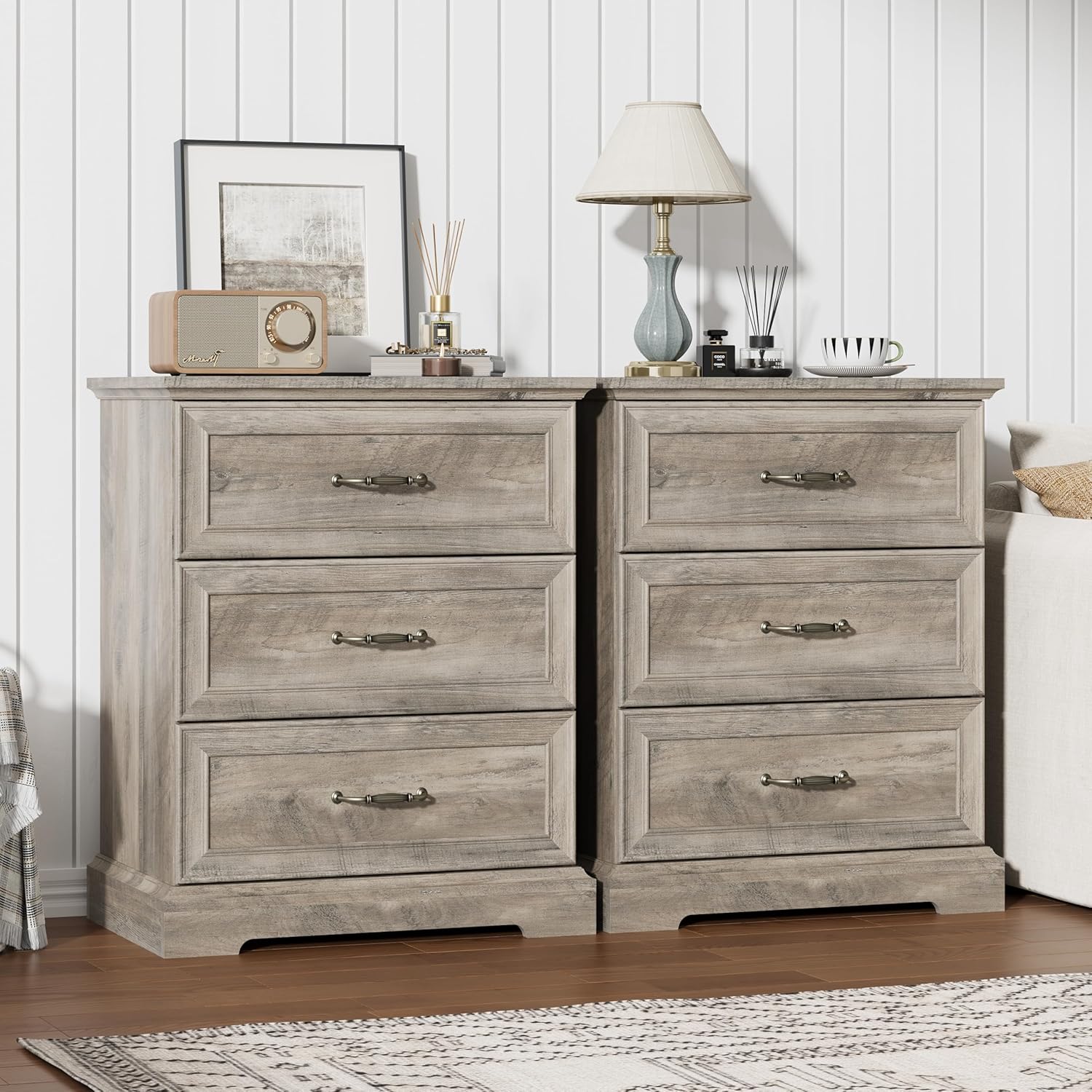 FANRAL 3 Drawer Farmhouse Nightstand,en Bedside Table with Anti-Tip Safety,Storage End Table for Bedroom Living Room, Night Stand
