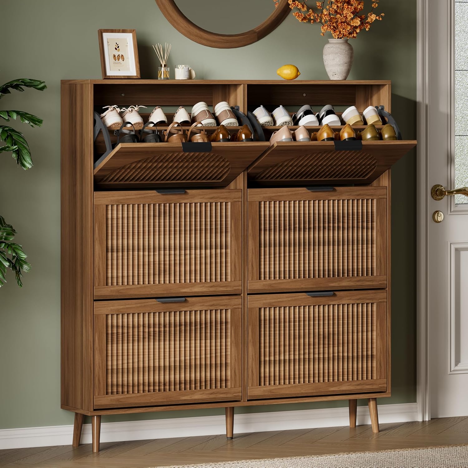 FANRAL Shoe Storage Cabinet for Entryway, Shoe Cabinet Storage with 3 Flip Drawers,Shoe Cabinet for Entryway Slim Space,3 Tier Shoe Cabinet Freestanding Shoe Rack for Entryway,Hallway