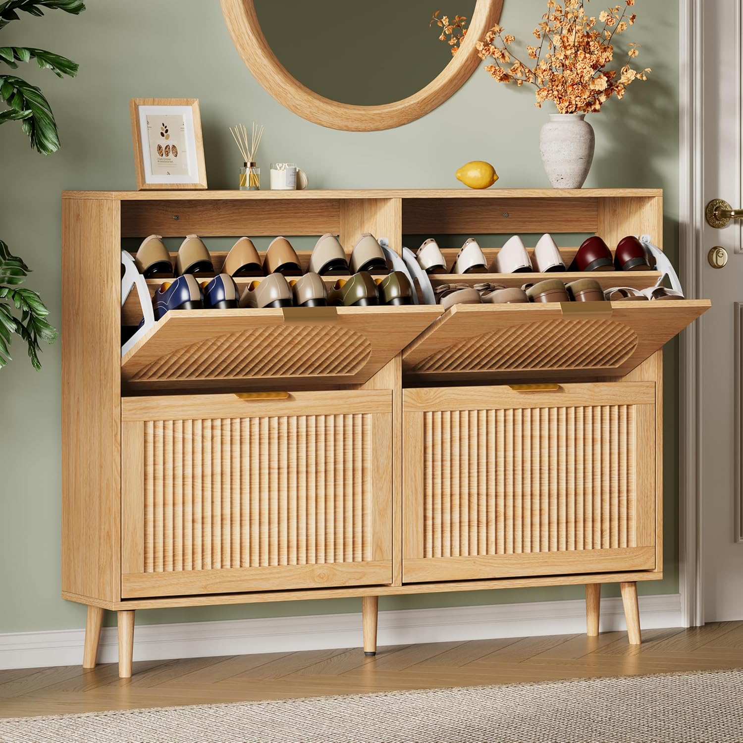 FANRAL Shoe Storage Cabinet for Entryway, Shoe Cabinet Storage with 3 Flip Drawers,Shoe Cabinet for Entryway Slim Space,3 Tier Shoe Cabinet Freestanding Shoe Rack for Entryway,Hallway