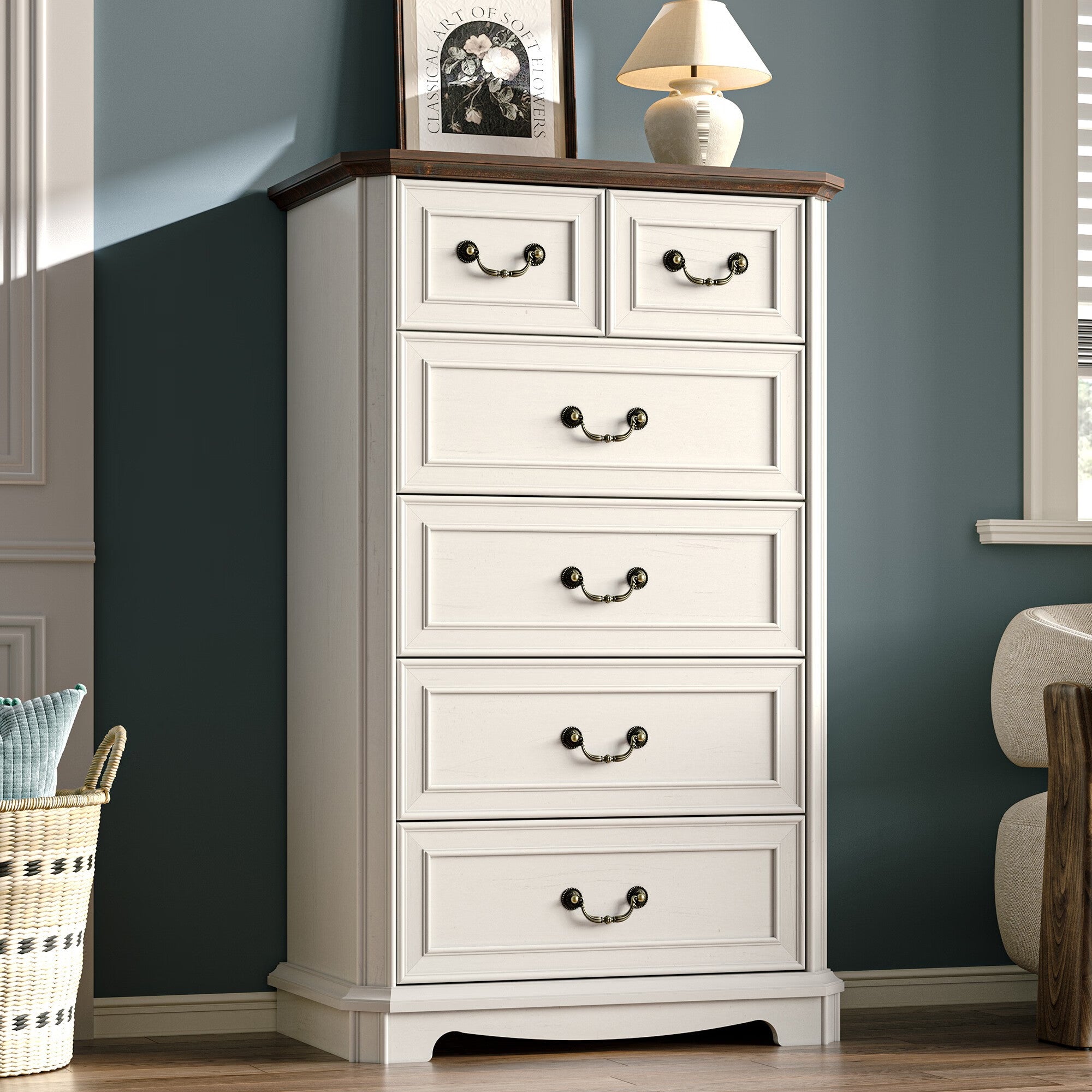 FANRAL Farmhouse 6 Drawers Dresser,Rustic Dresser for Bedroom,Chest of Drawers with Metal Handle,en Dresser for Closet, Dresser