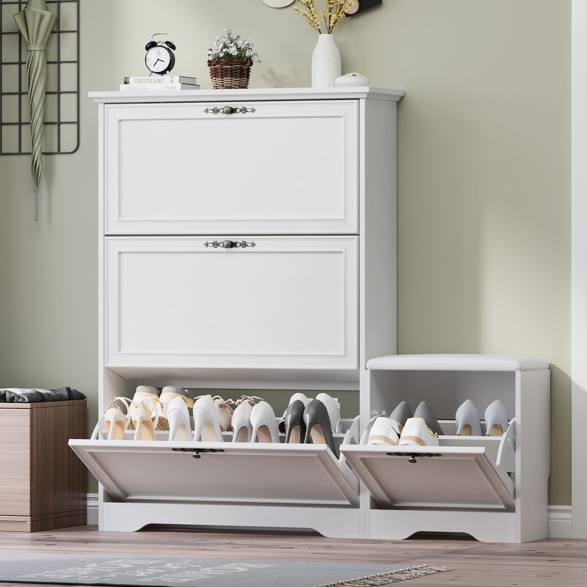 FANRAL Shoe Cabinet with 2 Flip Drawers & Open Storage,Adjustable Shelves en Slim Shoe Storage Cabinet and Rack for Entryway,