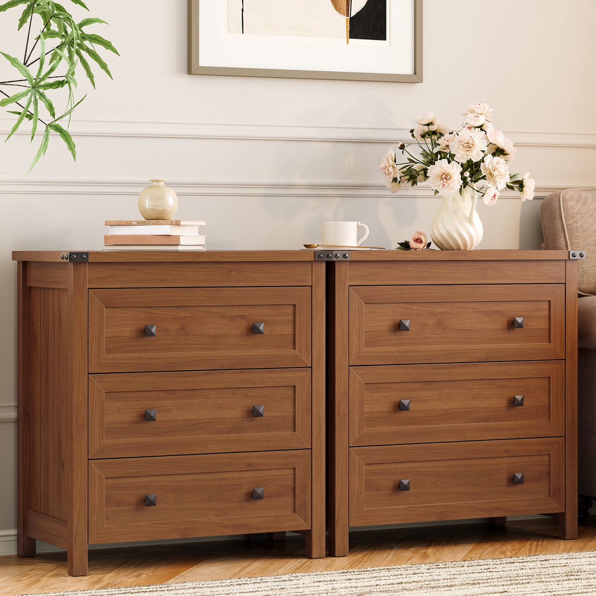 FANRAL 3 Large Drawer Nightstand,29.5" Tall Night Stand,27.5" Wide Side Table, Bedside Table Modern End Table,Small Wide Dresser for Bedroom, Nightstand
