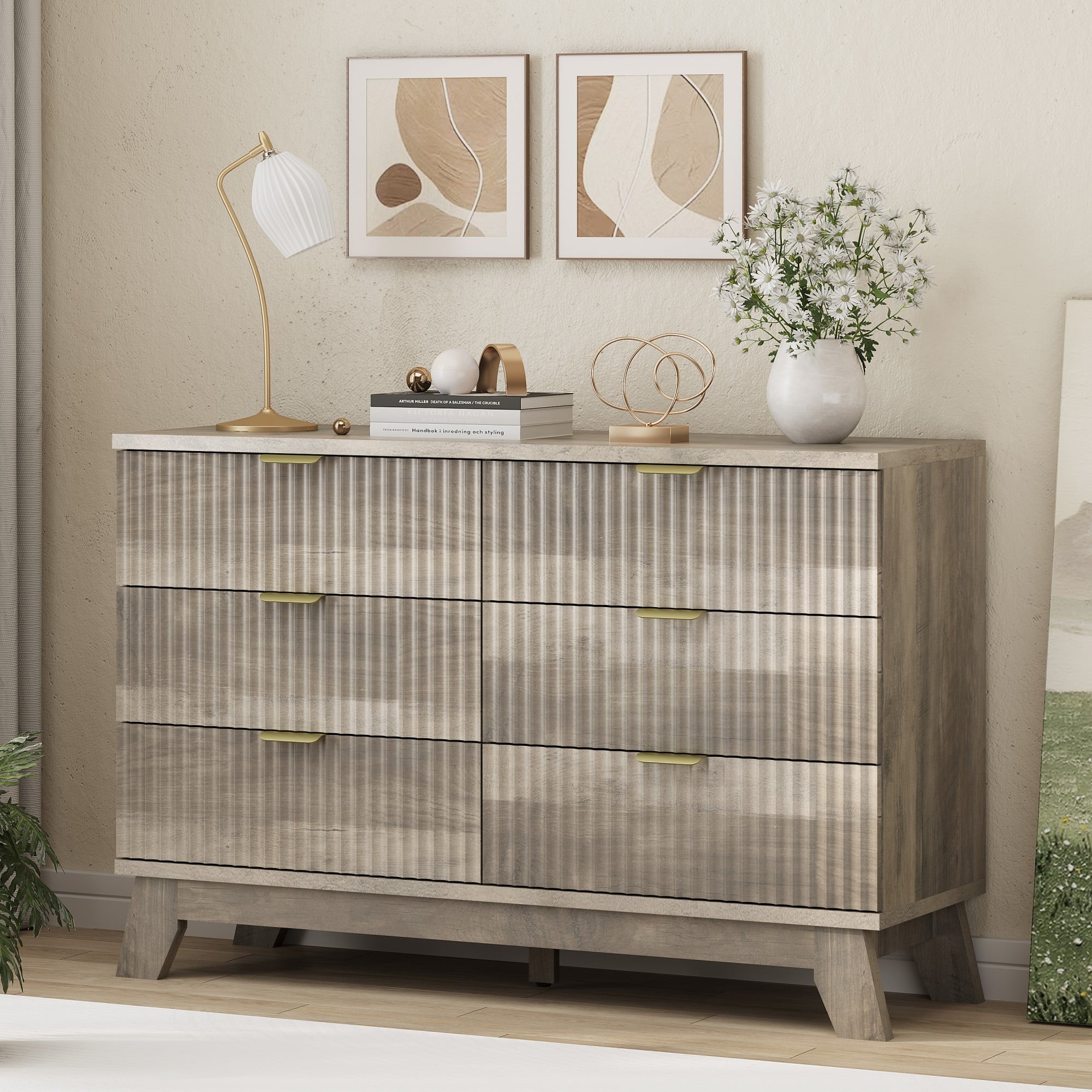 FANRAL 6 Drawers Dresser Fluted Dresser for Bedroom,en Chest of Drawers Modern Dresser for Closet, Dresser