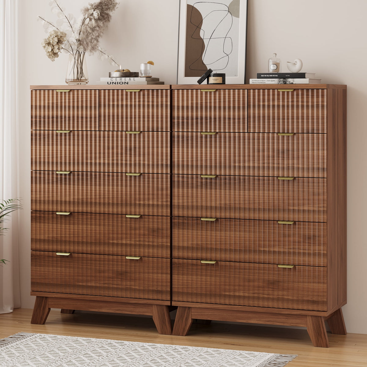 FANRAL 6 Drawers Dresser Fluted Dresser for Bedroom,en Chest of Drawers Modern Dresser for Closet, Dresser