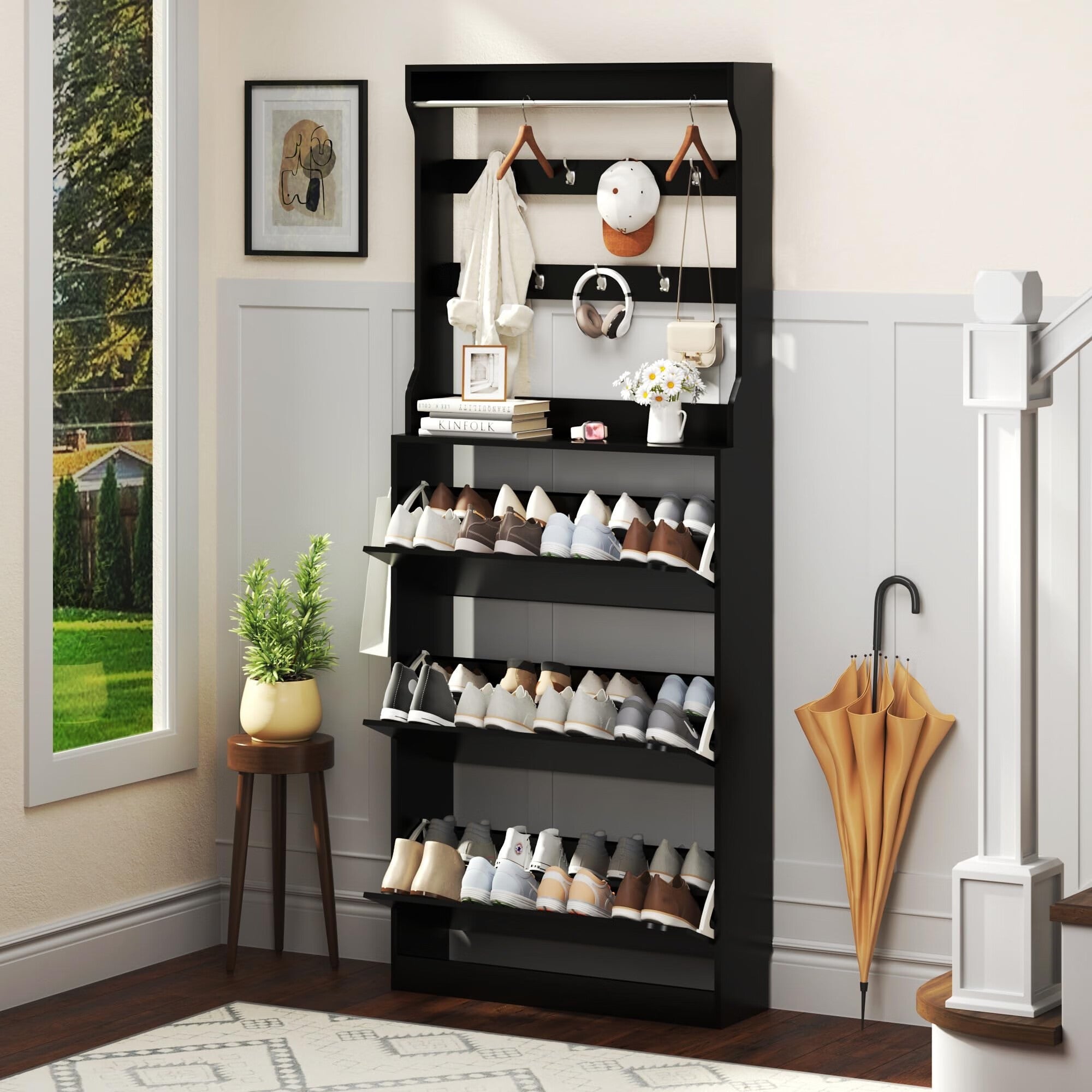 FANRAL Shoe Storage Cabinet for Entryway, Shoe Cabinet Storage with 3 Flip Drawers,Shoe Cabinet for Entryway Slim Space,3 Tier Shoe Cabinet Freestanding Shoe Rack for Entryway,Hallway