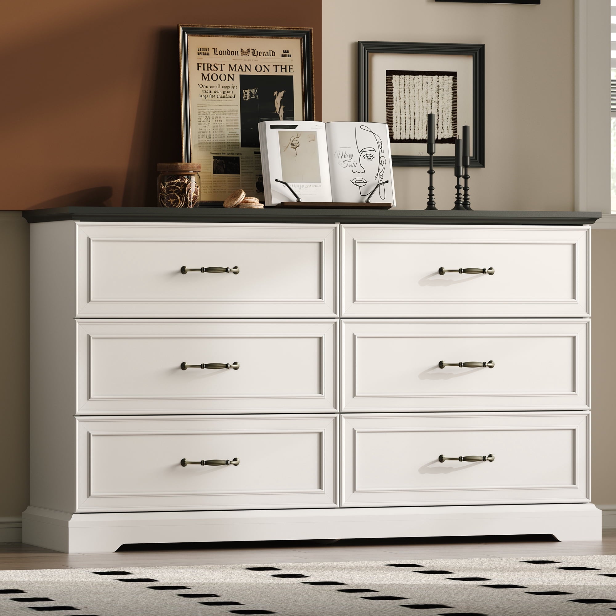 FANRAL Tall Dresser for Bedroom with 6 Drawers Chest of Drawers,en Dresser Storage Cabinet with Metal Handles, Dresser