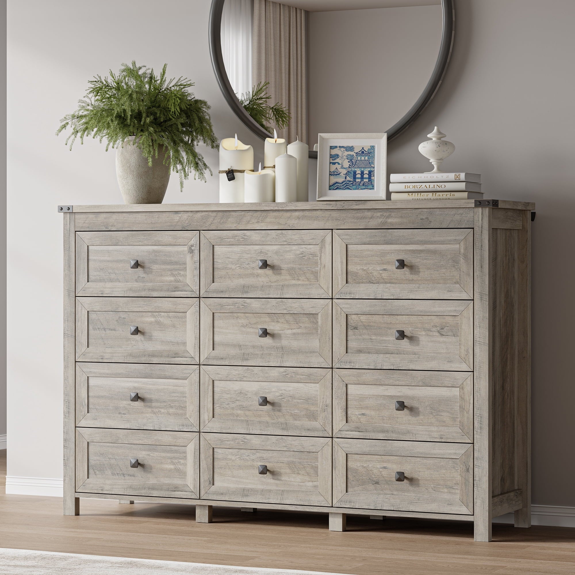 FANRAL Dresser for Bedroom with 6 Drawers, Metal Handle Closet Storage Cabinet,Wide TV Stand Chests of Drawers, Dresser