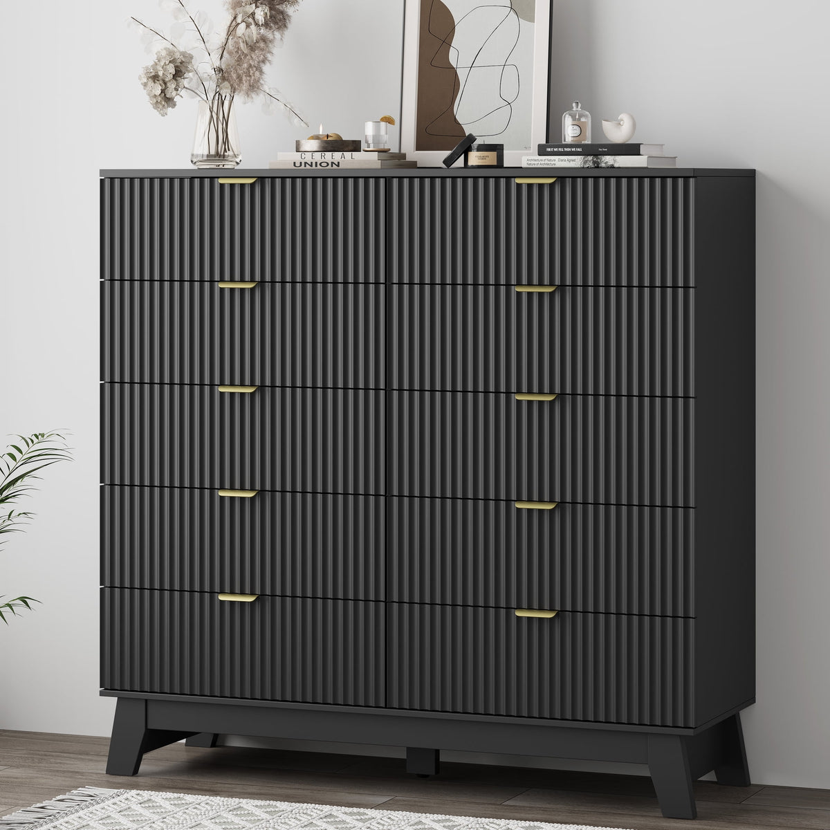 FANRAL 6 Drawers Dresser Fluted Dresser for Bedroom,en Chest of Drawers Modern Dresser for Closet, Dresser
