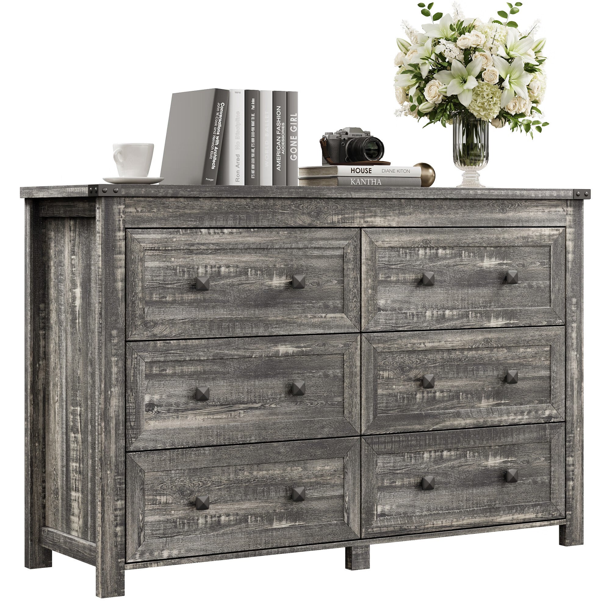 FANRAL Dresser for Bedroom with 6 Drawers, Metal Handle Closet Storage Cabinet,Wide TV Stand Chests of Drawers, Dresser