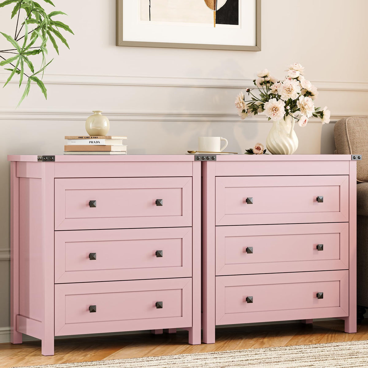 FANRAL 3 Large Drawer Nightstand,29.5" Tall Night Stand,27.5" Wide Side Table, Bedside Table Modern End Table,Small Wide Dresser for Bedroom, Nightstand