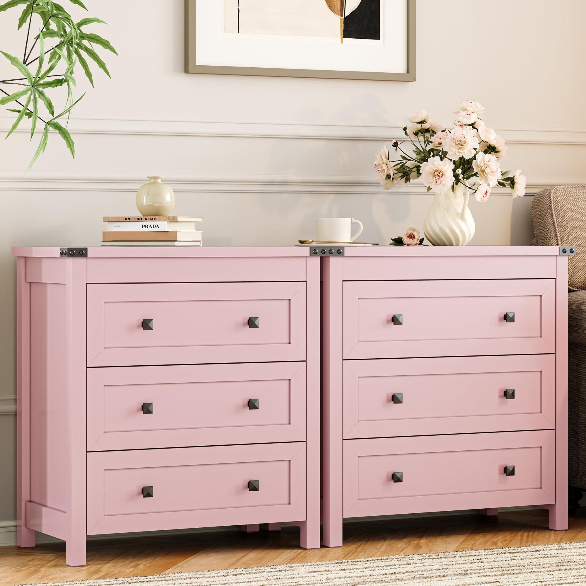 FANRAL 3 Large Drawer Nightstand,29.5" Tall Night Stand,27.5" Wide Side Table, Bedside Table Modern End Table,Small Wide Dresser for Bedroom, Nightstand