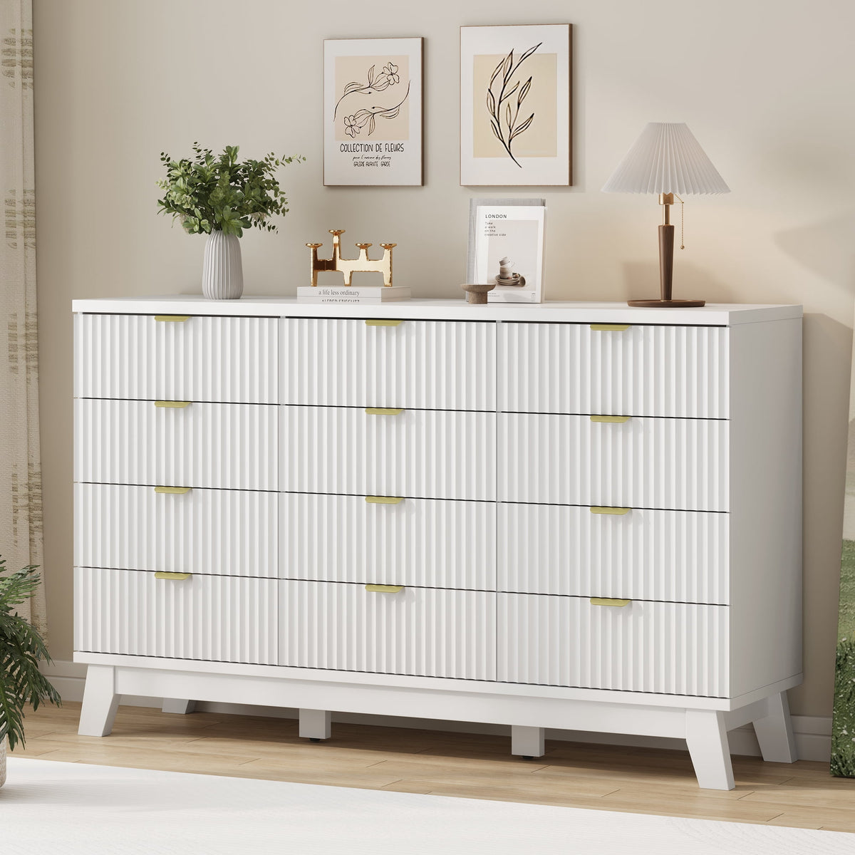 FANRAL 6 Drawers Dresser Fluted Dresser for Bedroom,en Chest of Drawers Modern Dresser for Closet, Dresser
