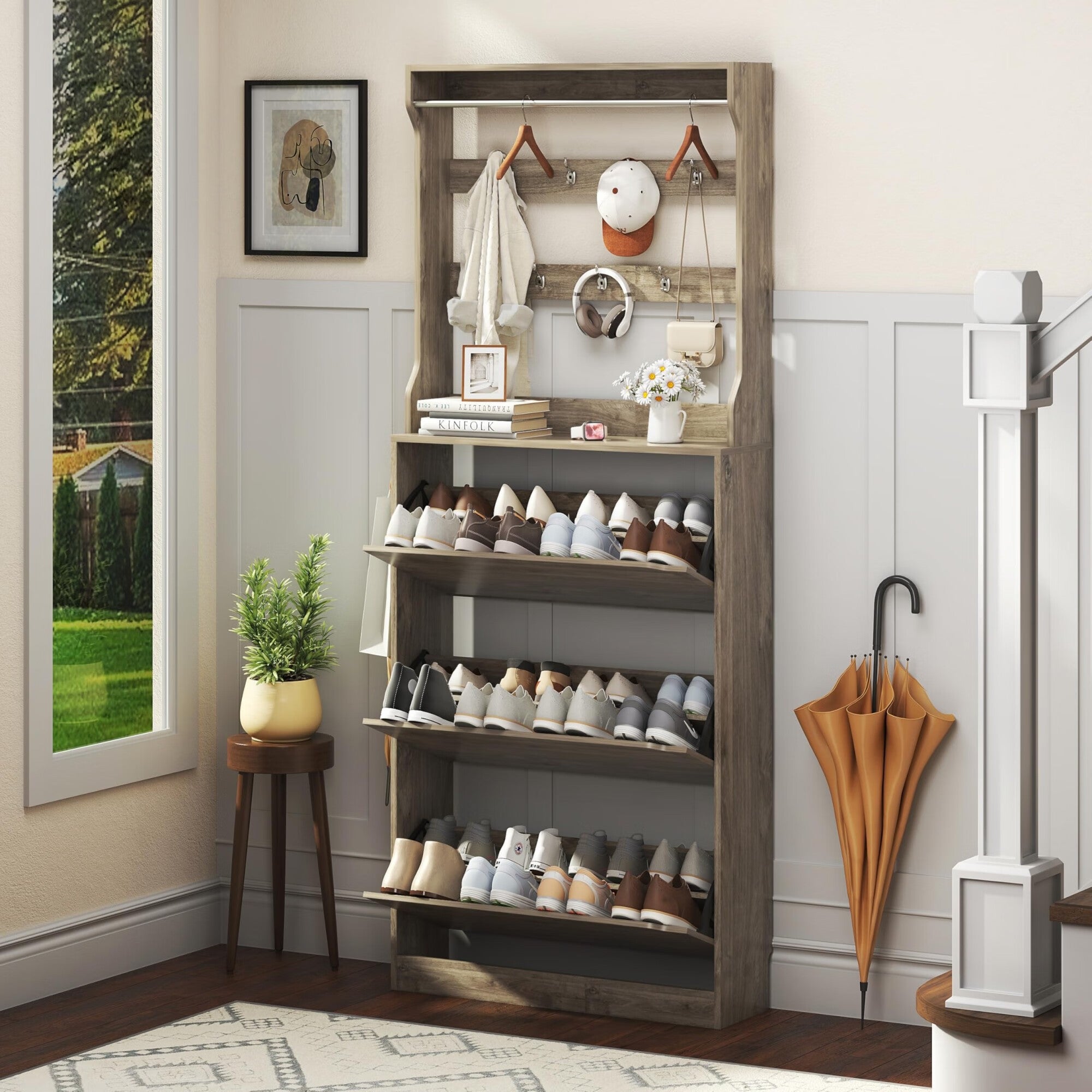 FANRAL Shoe Storage Cabinet for Entryway, Shoe Cabinet Storage with 3 Flip Drawers,Shoe Cabinet for Entryway Slim Space,3 Tier Shoe Cabinet Freestanding Shoe Rack for Entryway,Hallway