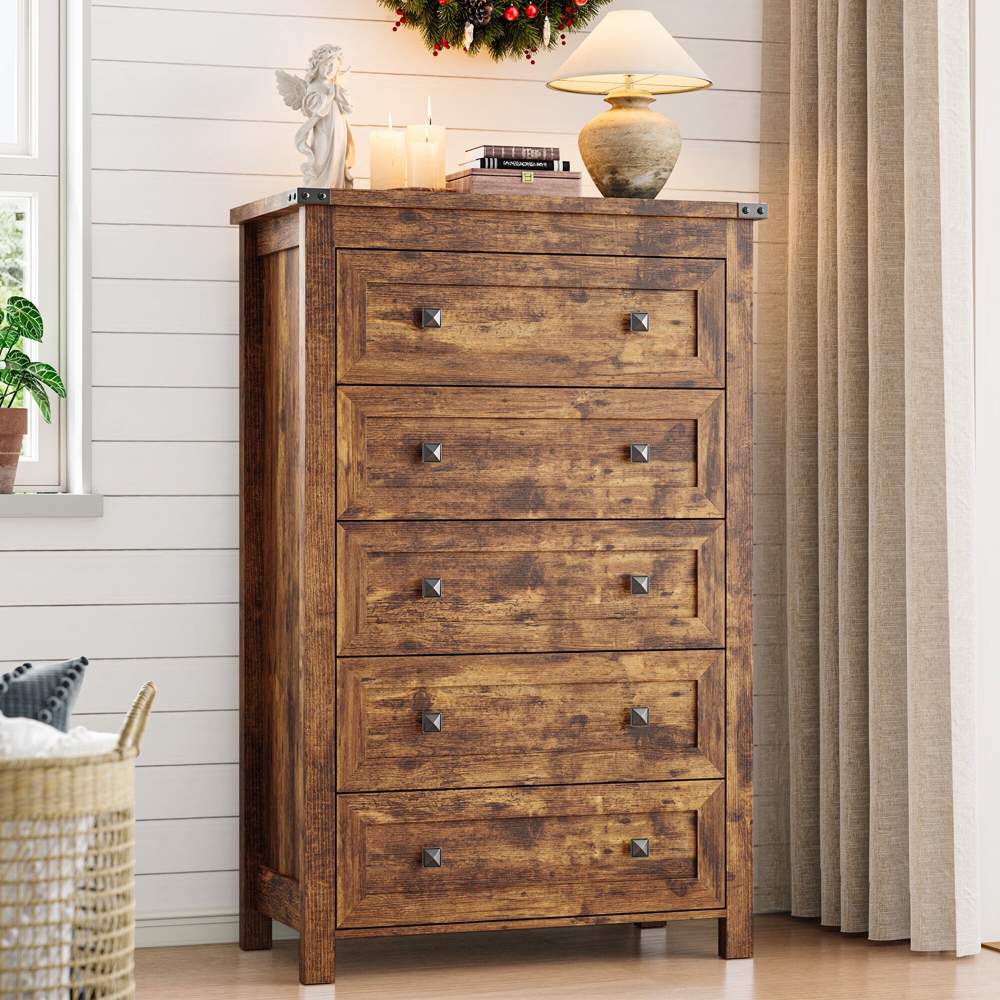 FANRAL Dresser for Bedroom with 6 Drawers, Metal Handle Closet Storage Cabinet,Wide TV Stand Chests of Drawers, Dresser
