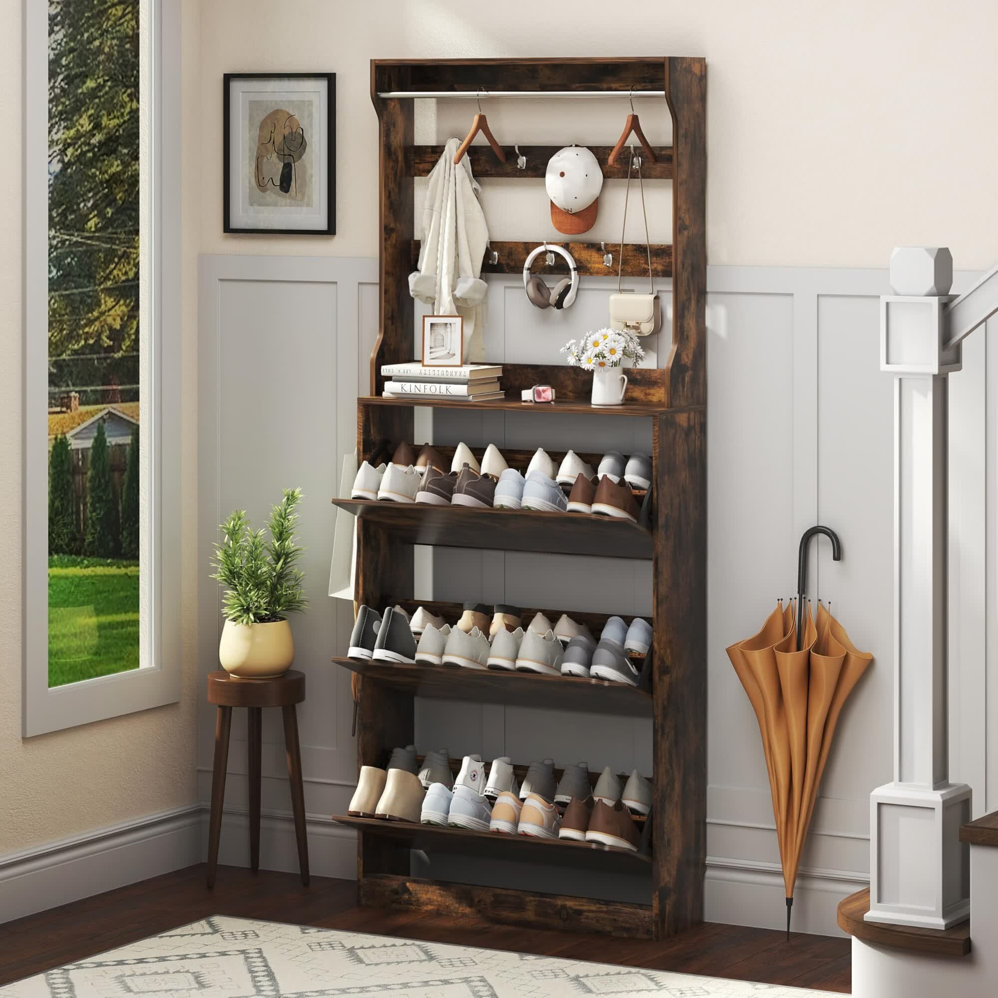 FANRAL Shoe Storage Cabinet for Entryway, Shoe Cabinet Storage with 3 Flip Drawers,Shoe Cabinet for Entryway Slim Space,3 Tier Shoe Cabinet Freestanding Shoe Rack for Entryway,Hallway