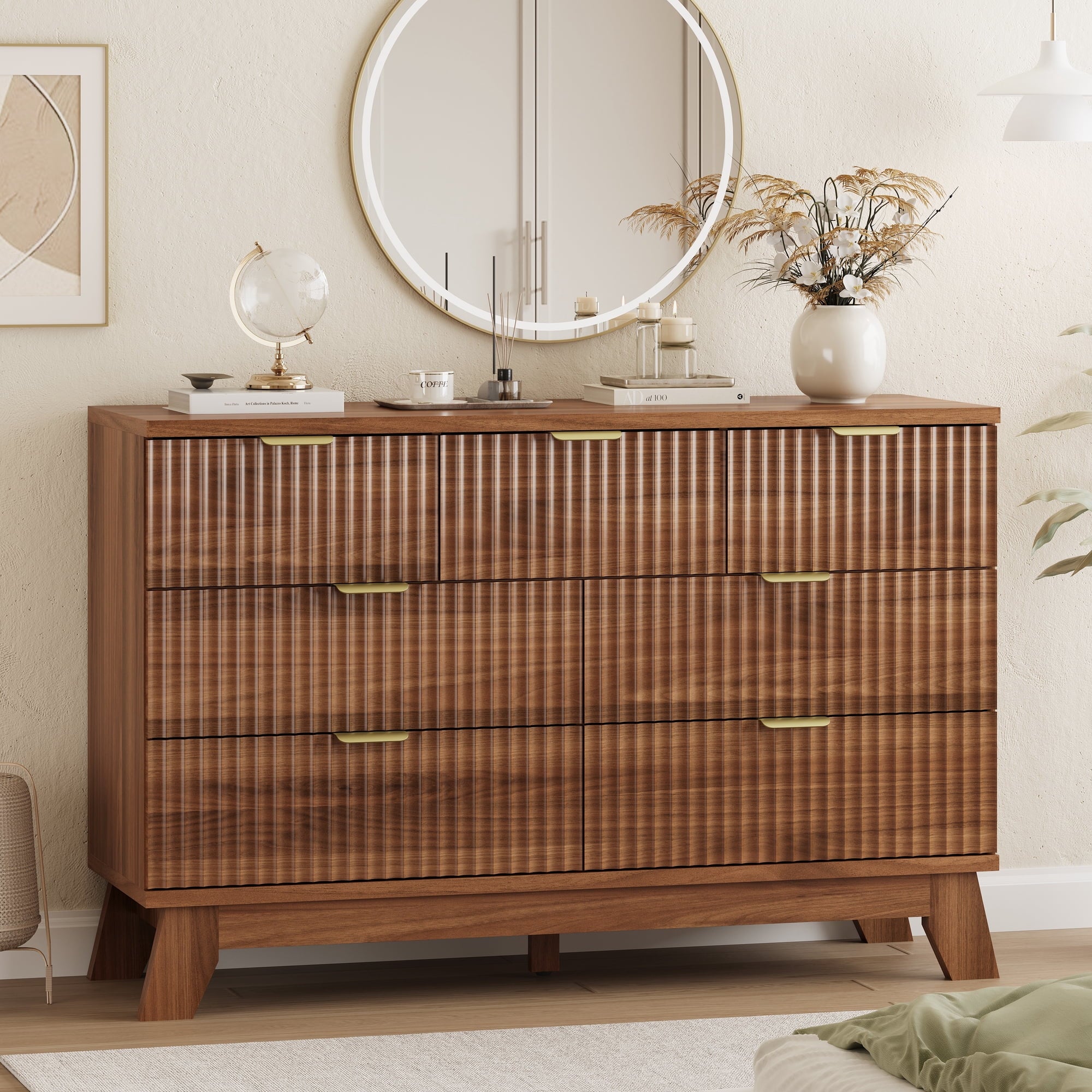 FANRAL 6 Drawers Dresser Fluted Dresser for Bedroom,en Chest of Drawers Modern Dresser for Closet, Dresser